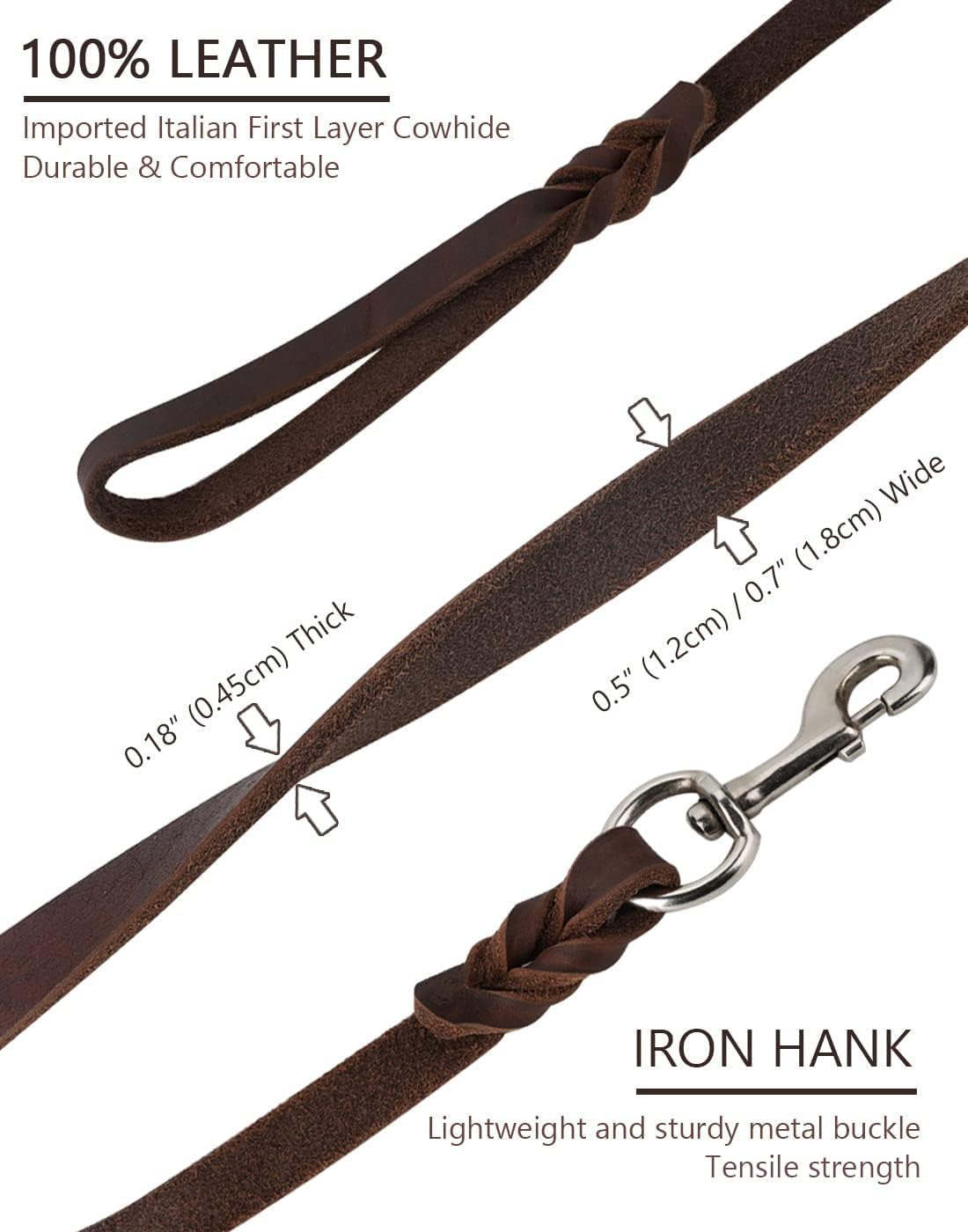 Vivi Bear Handmade Braided Genuine Leather Dog Leads for Large Dogs Training 0.7 Inch Wide by 8.5/6.9/5.2/4Ft Long, Dark Brown (8.5Ft Long). image number 6
