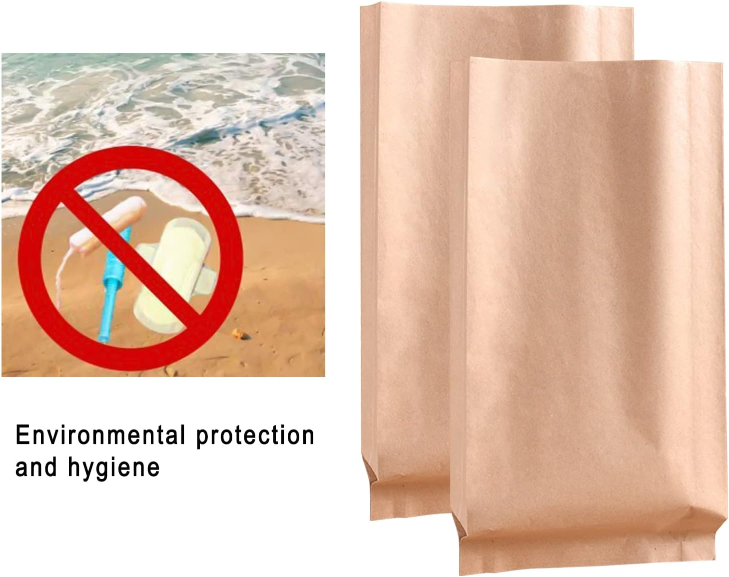 Disposable Paper Bag, 100 Pack Sanitary Napkin Disposal Bags, Feminine Hygiene Disposal Bags, Kraft Paper Bag, Sturdy and Waterproof, Suitable for Sanitary Napkins, Gift Bags image number 4