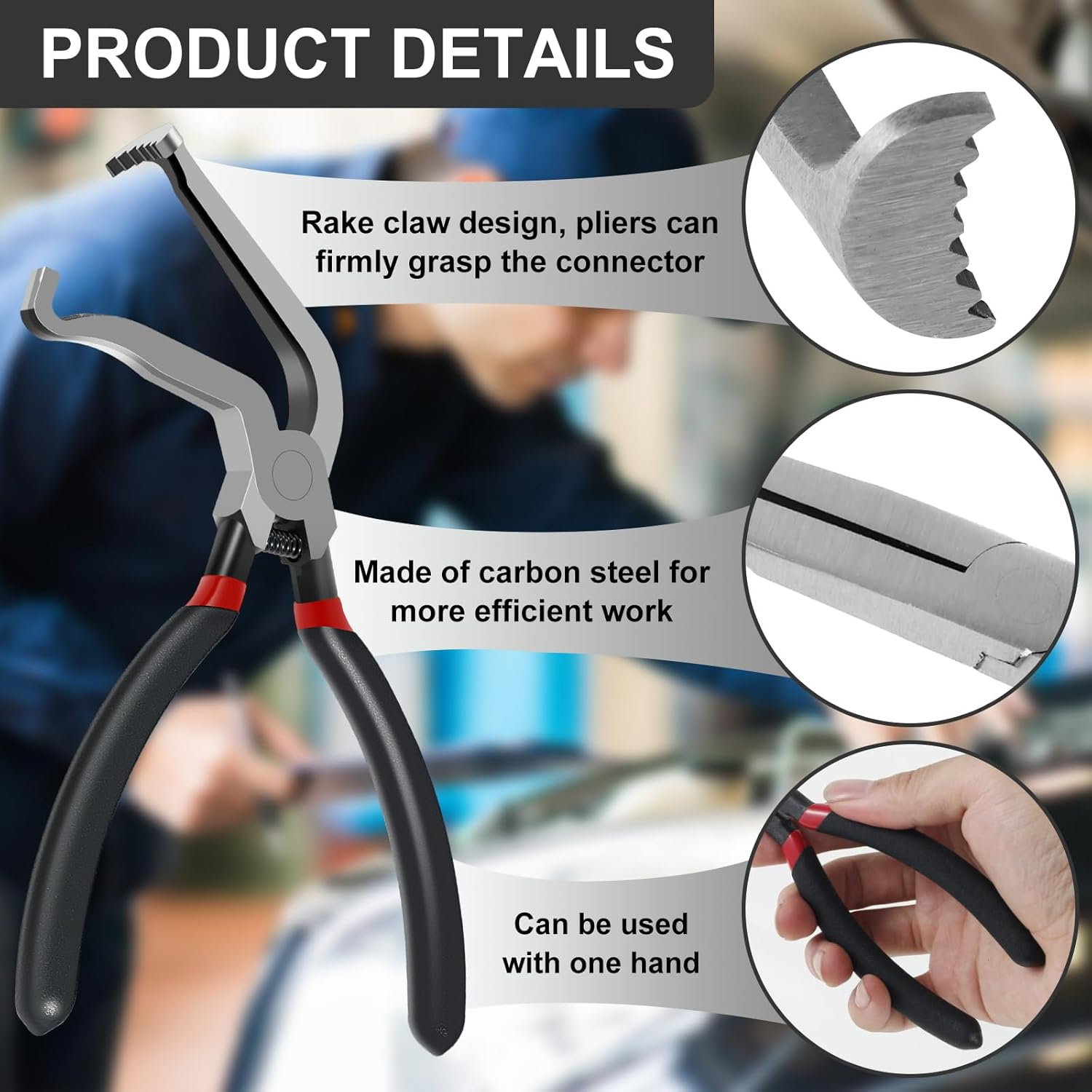 Electrical Disconnect Pliers Set 8Inch Automotive Tools Electrical Connector Pliers, Electricity Plug Fuel Line Hose Disconnect Repair Tools for Push Tab Style Plugs (Straight+Bend) image number 5