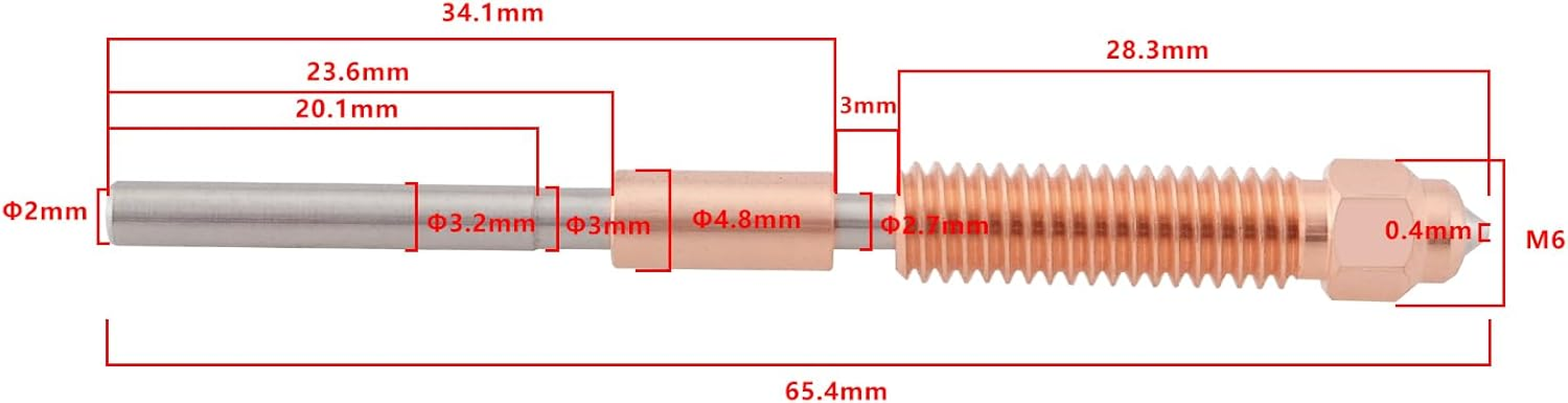 Ecsing 1PC 3D Printer Nozzles 0.4Mm Total Length 65.4Mm Compatible with K1 Max Compatible with K1C Compatible with Unicorn Compatible with Ender-3 V3 3D Printer image number 5