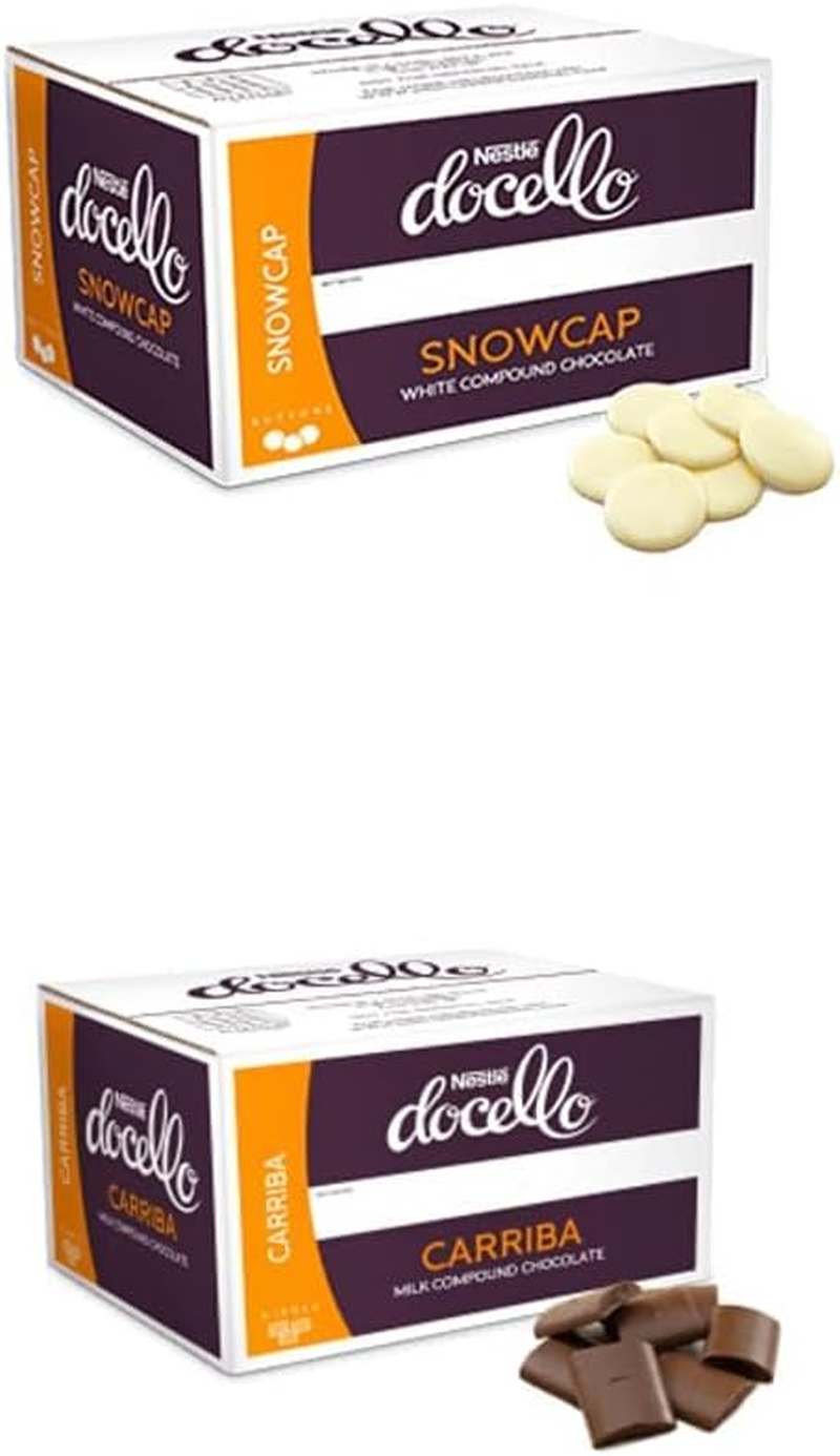 NESTLE PROFESSIONAL DOCELLO Cooking Choc Bundle - 1X Snowcap White Buttons & 1X Carriba Milk Kibble- 5Kg Each