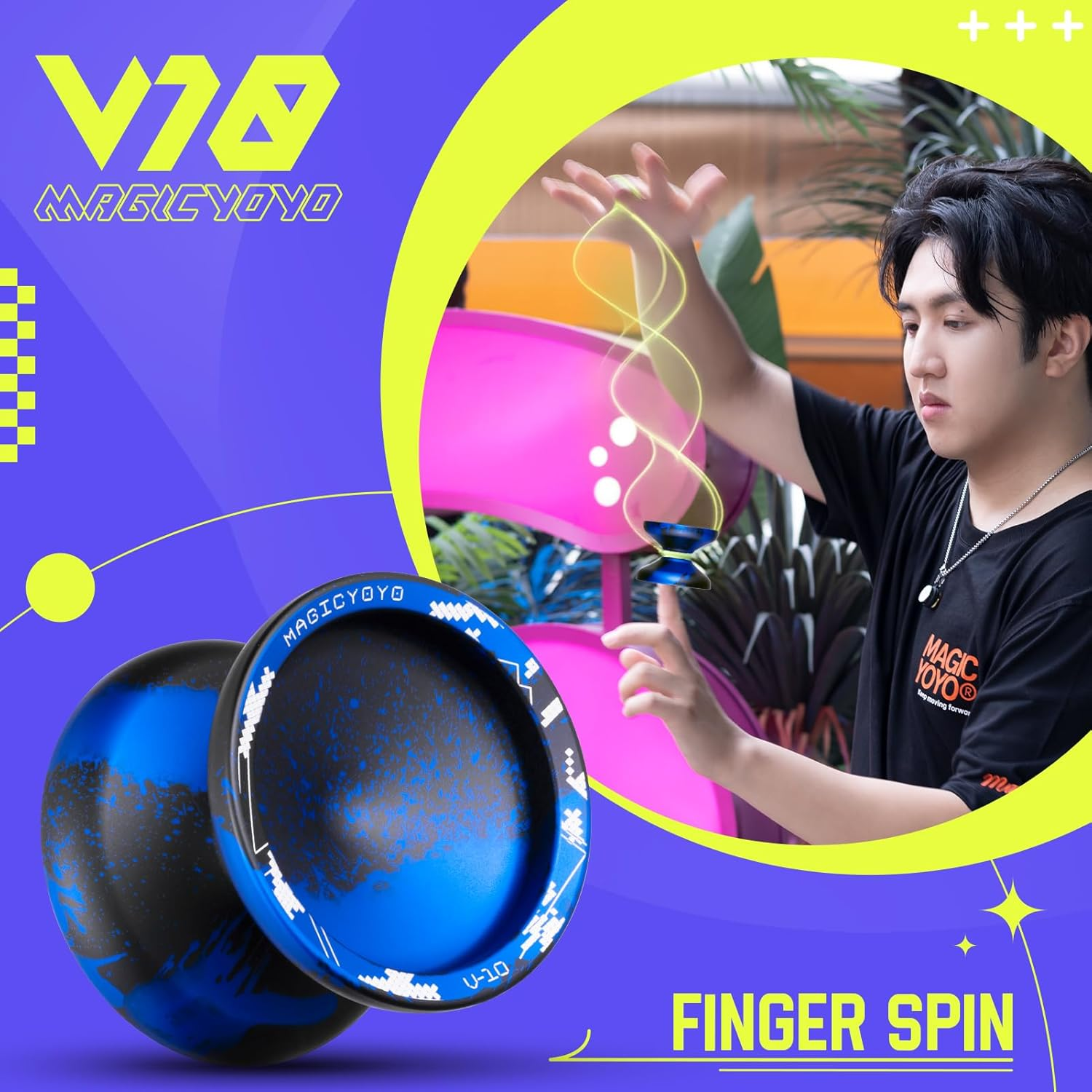 MAGICYOYO V10 Finger Spin Yoyo Professional Metal Trick Yoyo Responsive & Unresponsive Dual Purpose Yo Yo with Storage Case + Yo Yo Glove +12 Strings(Black Blue) image number 4