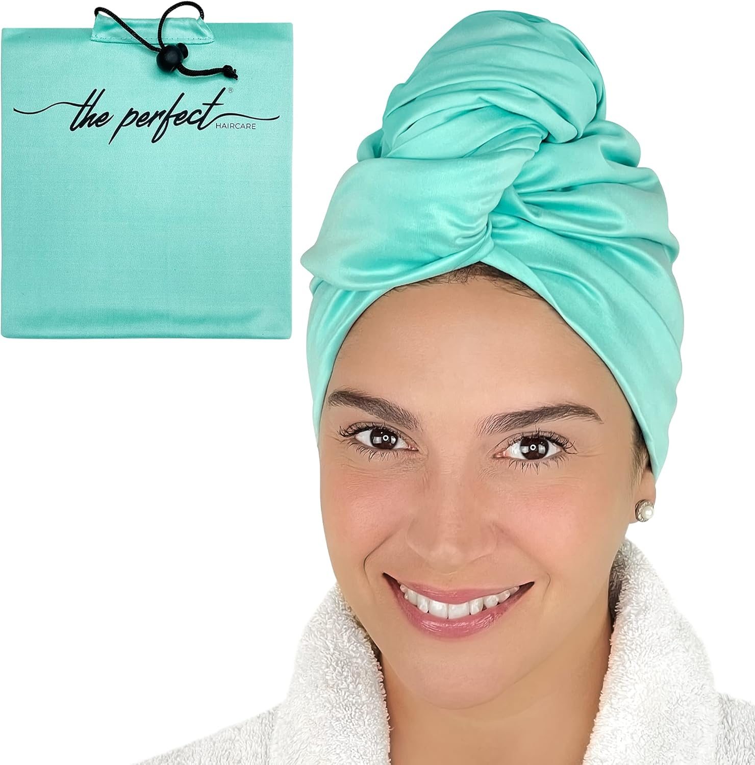 Microfibre Hair Towel Wrap for Women - Absorbent Quick Drying Turban for Wet, Curly, and Long Hair for Women, Girls, and Kids - anti Frizz - the PERFECT HAIRCARE - Aquamarine image number 7