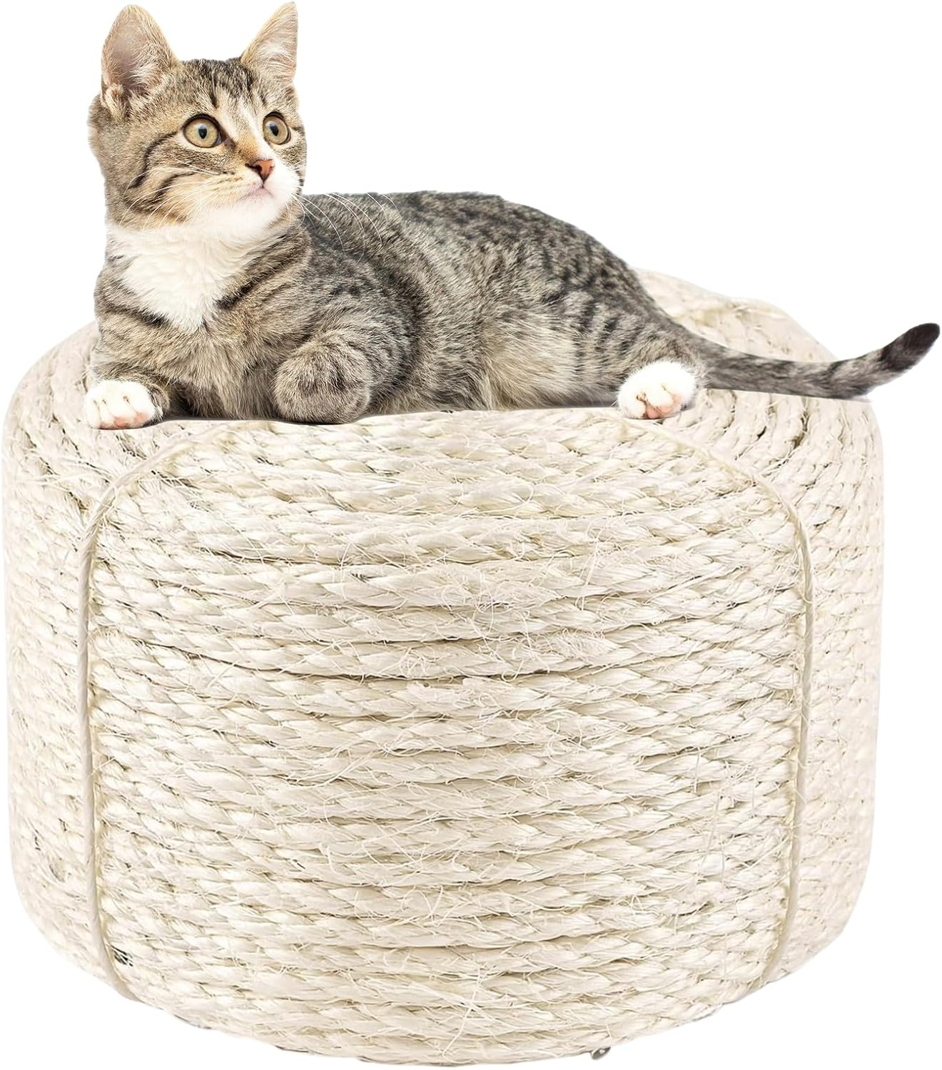 Cat Sisal Rope 164 Feet Odor Free 1/4In Diameter Replacement Scratching Post Rope for Cat Trees and Toys DIY Sisal Twine for Cat Scratchers Garden Decor Pet Projects Crafting