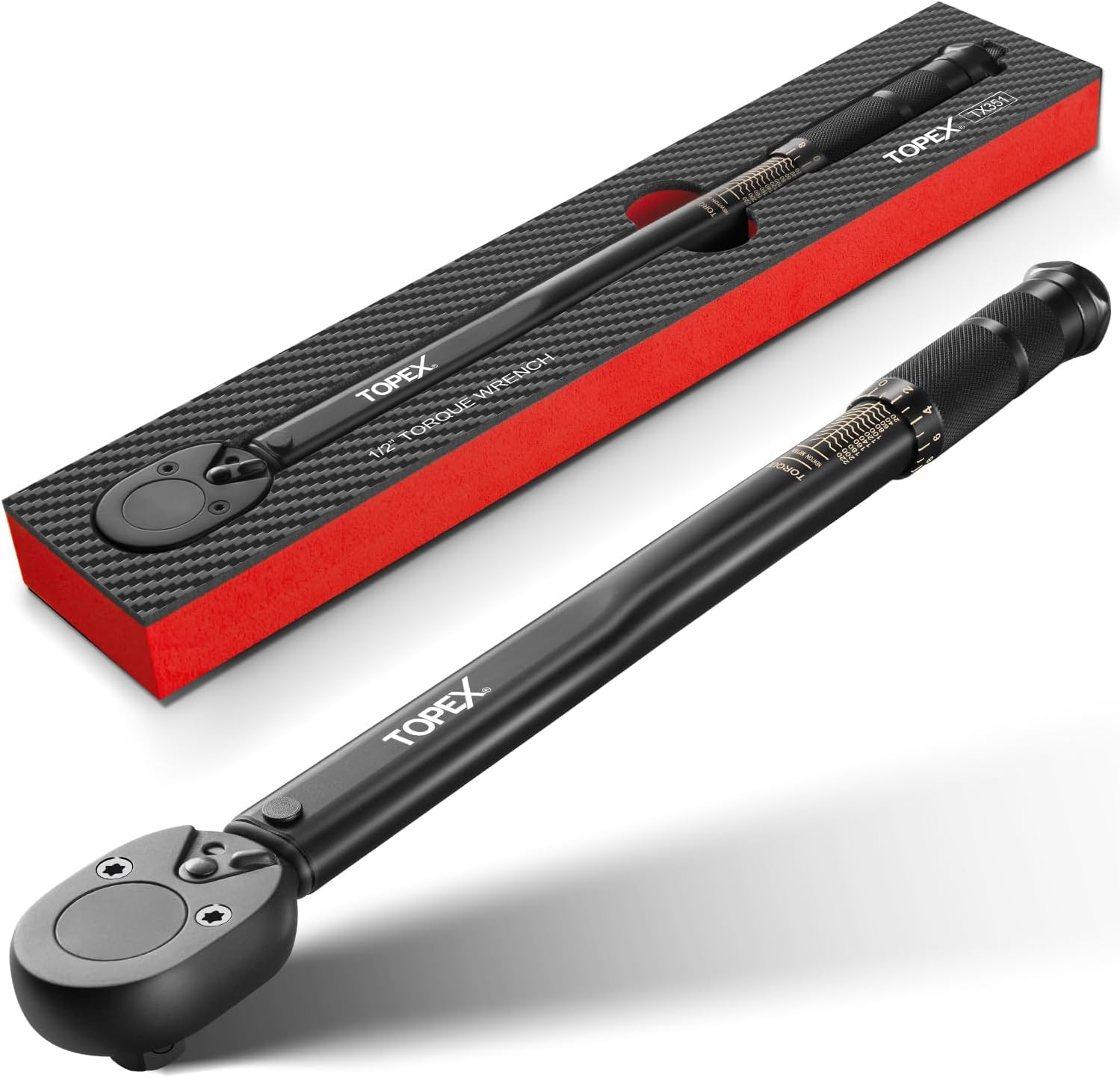 TOPEX 1/2" Drive Click Torque Wrench, 20-220 Nm / 14.7-162.2 Ft-Lb, Dual Scale, &plusmn;4% Accuracy, Reversible Ratchet, Durable Carbon Steel, Heavy Duty for Automotive & Mechanical Use image number 1