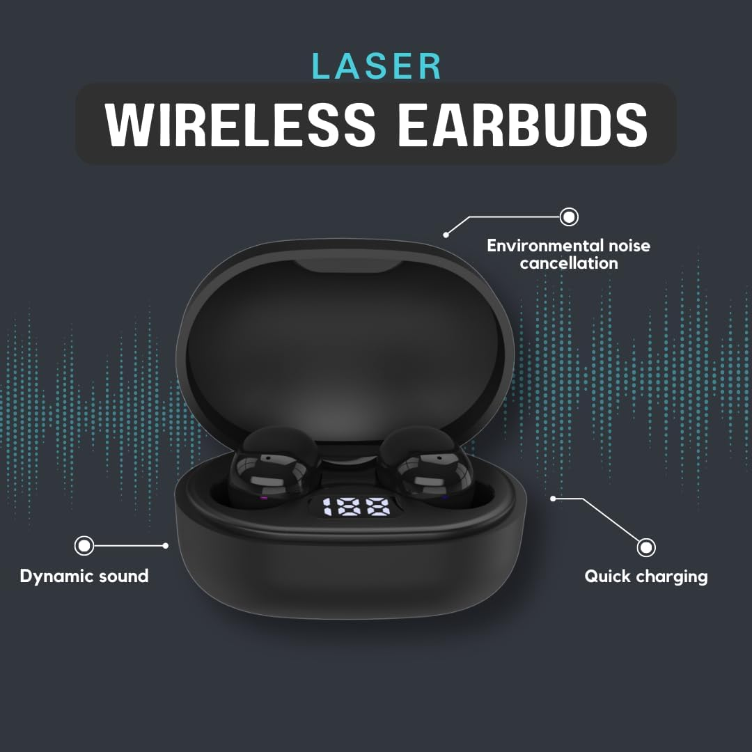 Laser TWS Mini Earbuds with ENC and LED Display Black, Wireless, Bluetooth, Charging Case, Battery Level Display image number 1
