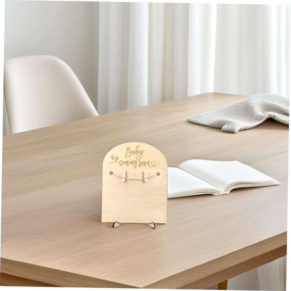 ADOCARN 2Sets Wooden Memorial Cards Birth Announcement Sign Stand and Clips Newborn Commemorative Plaque for Shower Gifts Hospital Sign Display