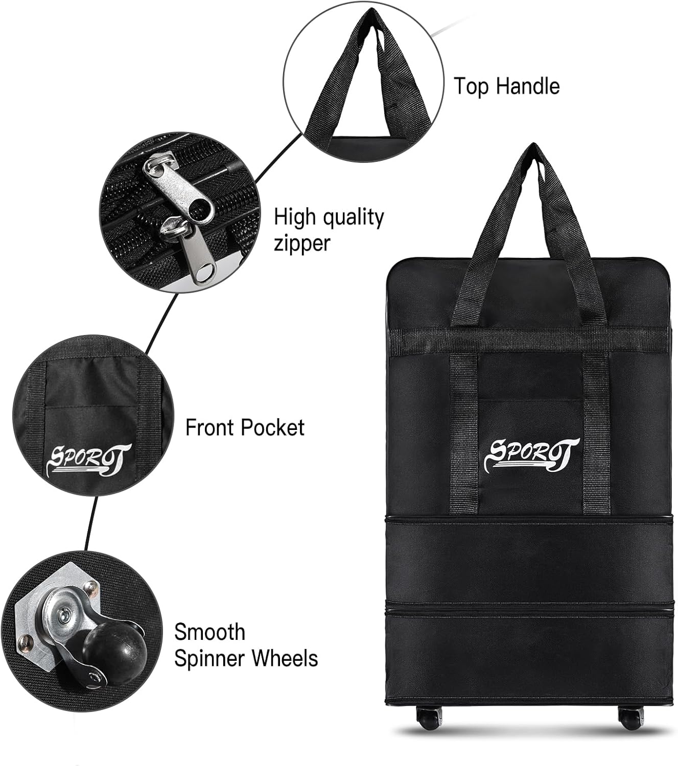 Walmeck Expandable Foldable Suitcase Collapsible Rolling Travel Luggage Bag for Men Women L image number 5