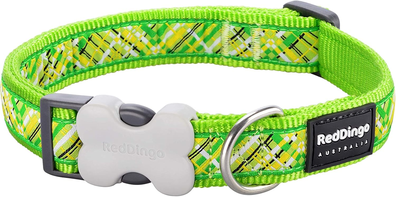 Red Dingo Dog Collar, Flanno Lime Green, 25Mm Large
