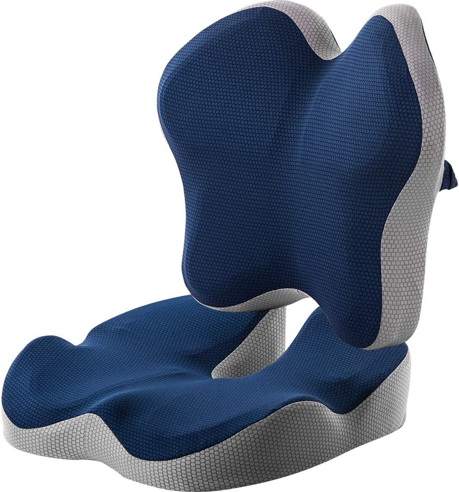 Ergonomic Office Chair Seat Cushion and Lumbar Support Pillow Combo Set, 3D Design, Breathable Cover, Adjustable Straps, Ideal for Low Back Pain Relief and Long Sitting Hours, Navy image number 6