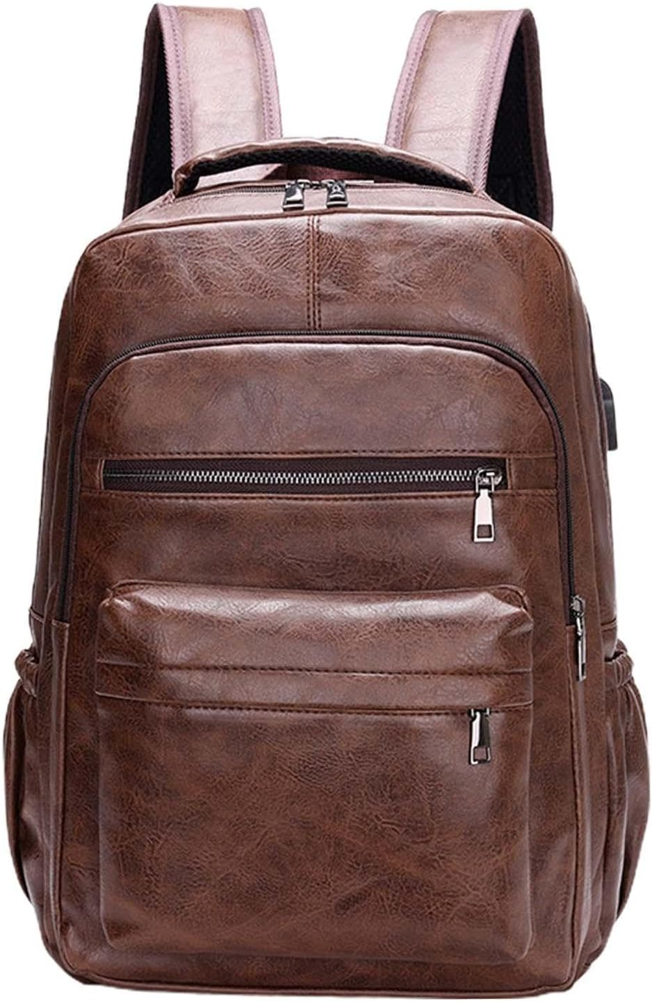 Baoblaze PU Leather Laptop Backpack Men Travel Rucksack Multiple Pockets Water Resistant Casual Daypack Computer Backpack for Fishing Shopping Hiking