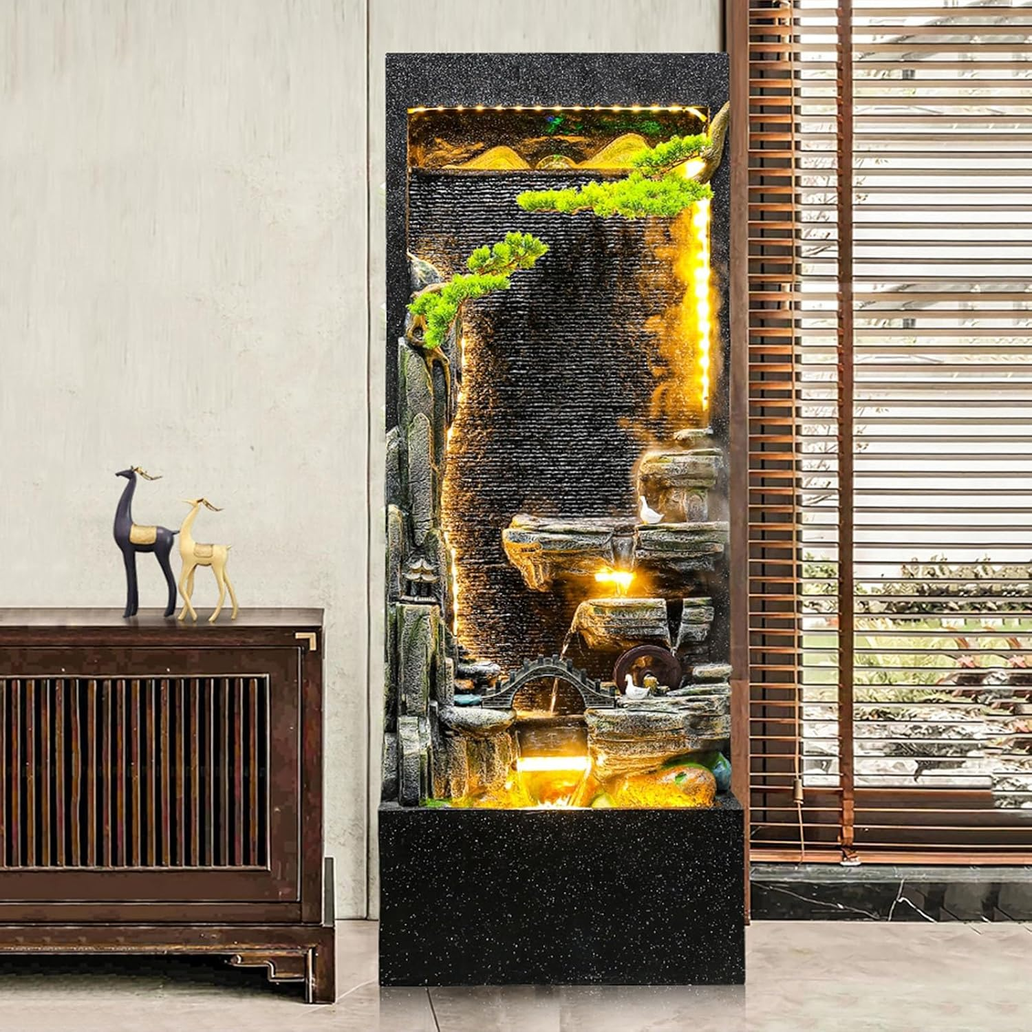 Outdoor Fountain Indoor/Outdoor Garden Water Fountain with LED Lights, Large Rockery Floor-Standing, Waterfall Feature for Home Decor image number 4