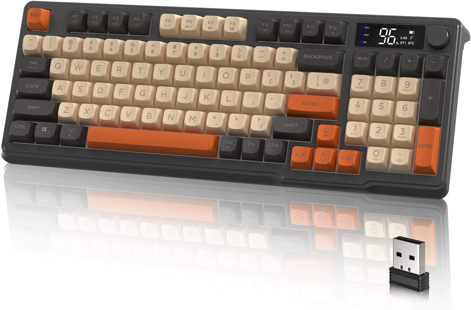 Lexonelec M96 Wireless Gaming Keyboard,94-Key Layout with Multimedia Knob,2.4G/Wireless Dual-Mode,Pbt Three-Color Ball Cap and Cool Colored Light, with LED Electronic Display for PC Gamers (Shimmer) image number 0