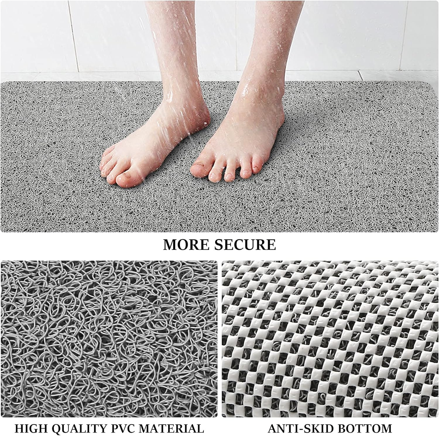 Luxstep Shower Mat Bathtub Mat,24X16 Inch, Non-Slip Bath Mat with Drain, Quick Drying PVC Loofah Bathmat for Tub,Shower,Bathroom (Phthalate Free,Grey) image number 5