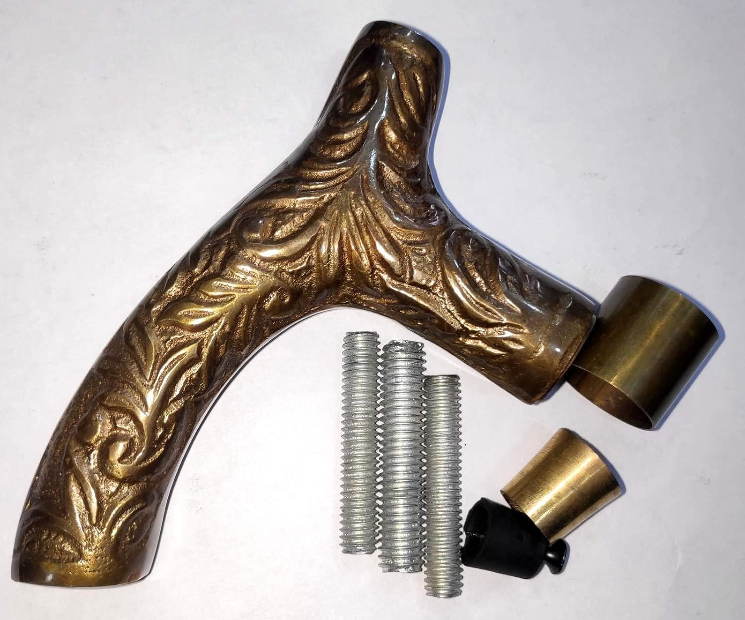 Humaira Nautical Vintage Carved Embossed Brass Derby Handle Wood Shaft Walking Cane Stick image number 1