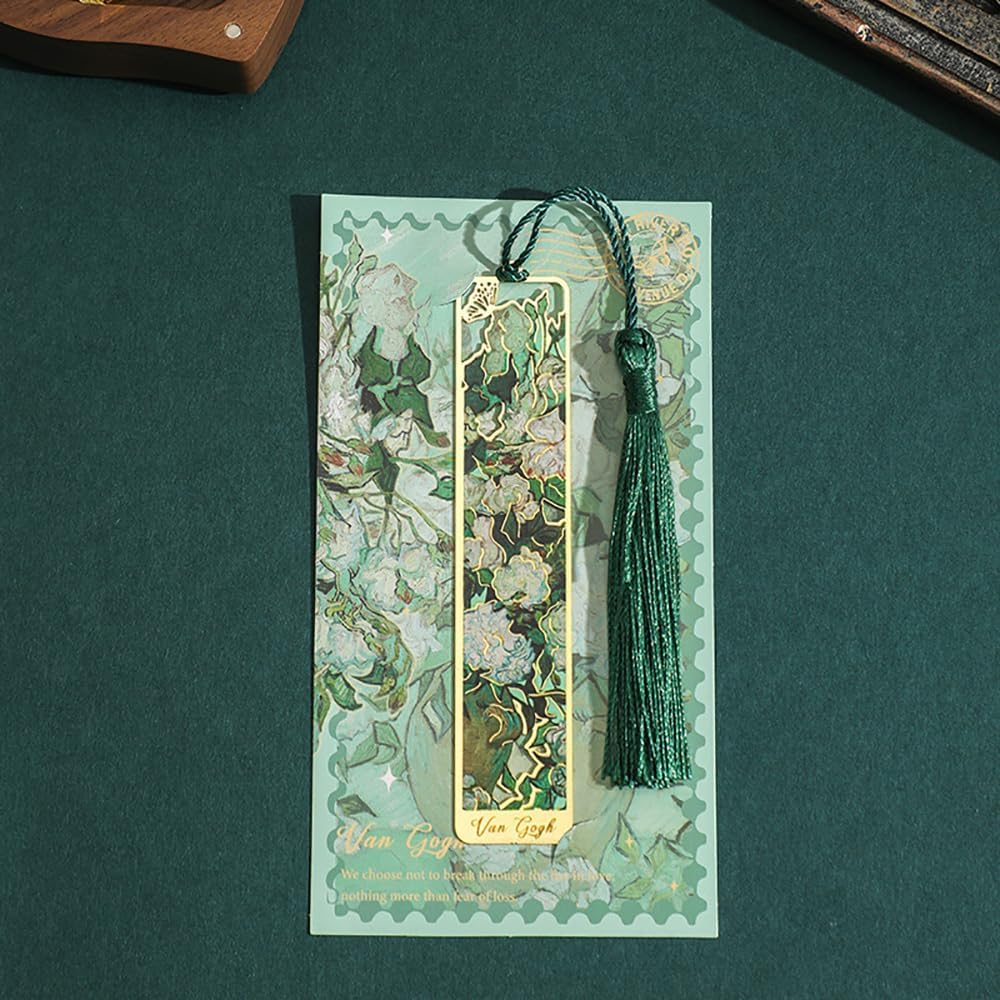 PQCLXUYA 1 Pieces Metal Bookmarks with Tassel,Gold Hollow Metal Bookmark, Vintage Book Marks for Reading Women, Men, Kids, Book Lovers, Reading Accessories Gifts for Book Lovers (White Rose Green) image number 5