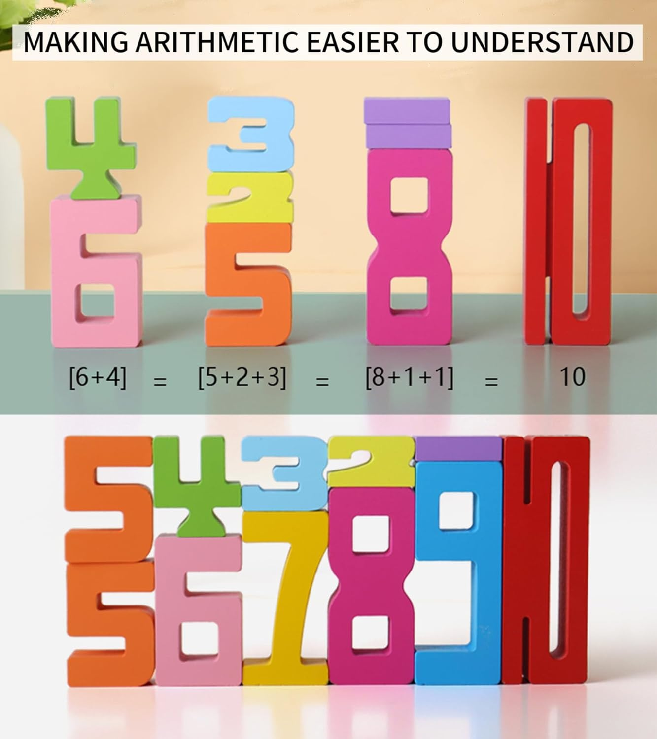 Wooden Number Building Blocks, Math-Inspired Wooden Number Building Blocks for 3+ Years Old Kids, Math Learning Toys for Kids Digital Educational Counting Toys (20Pcs) image number 3