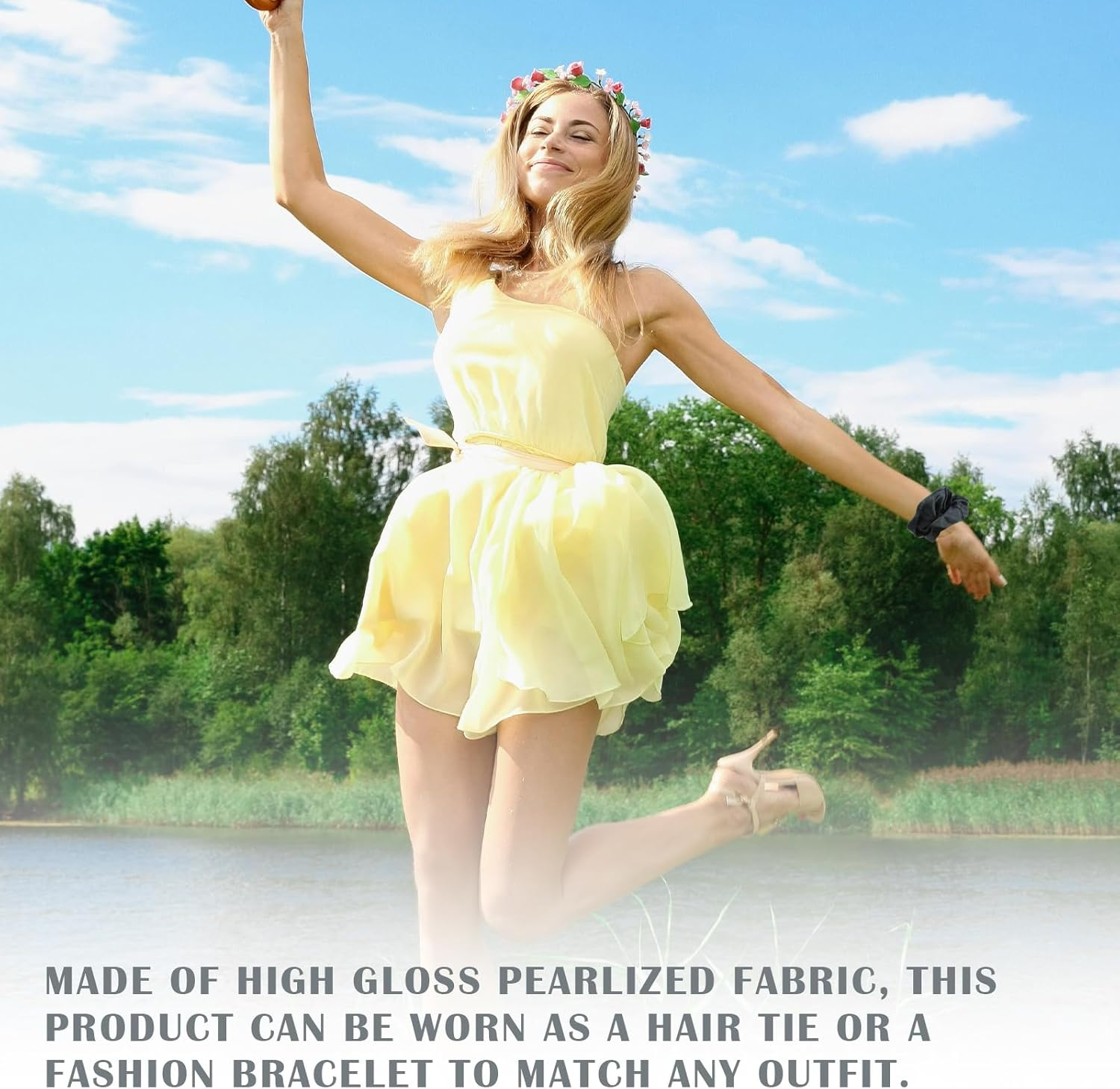 FERCAISH Pack of 5 Satin Hair Bobbles, Scrunchies Silk, Large Velvet Hair Bobbles, Elastic Hair Bands, Thick Hair Scrunchies for Women and Girls (Black) image number 1