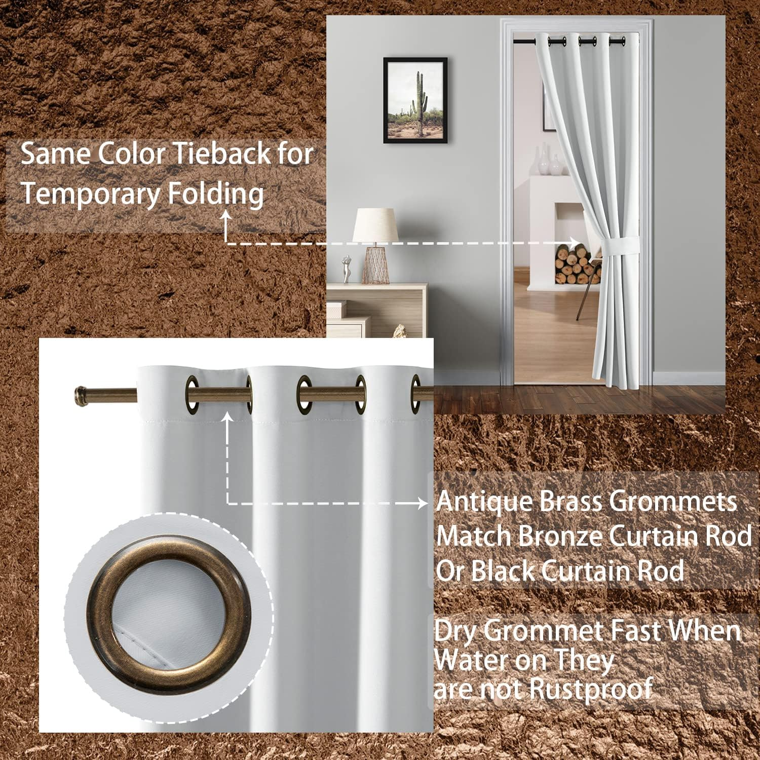 SHINELAND White Ash Doorway Curtain for Interior Door, Fits Opening 24-36 Inch, 80 Inches Long, Alternative to Accordion/Barn/Bifold/Folding/Closet Door image number 1