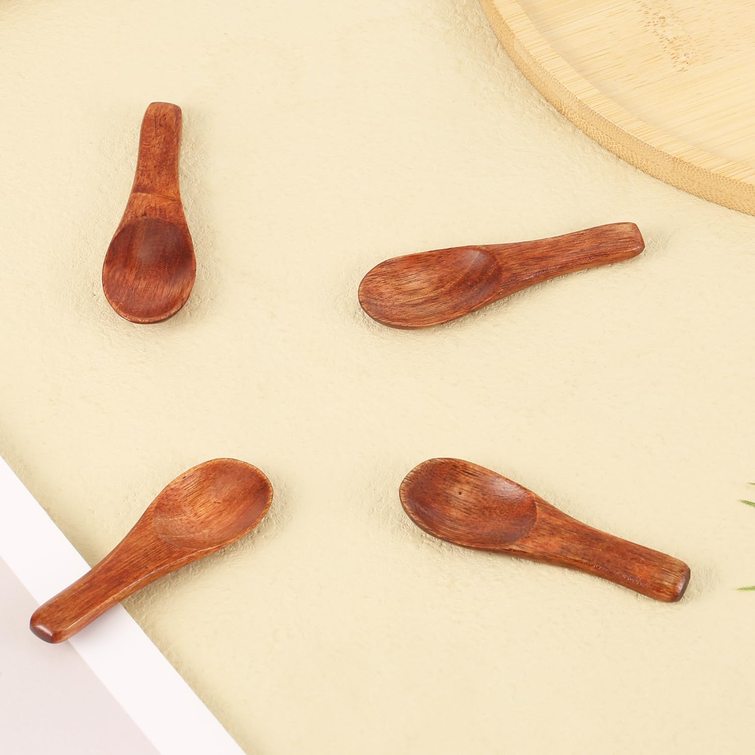 4 Handmade Wooden Spoons, 6 Cm Spice Spoons, Mini Wooden Spoons for Sauces Sugar Salt Spices Honey Mustard Kitchen image number 3