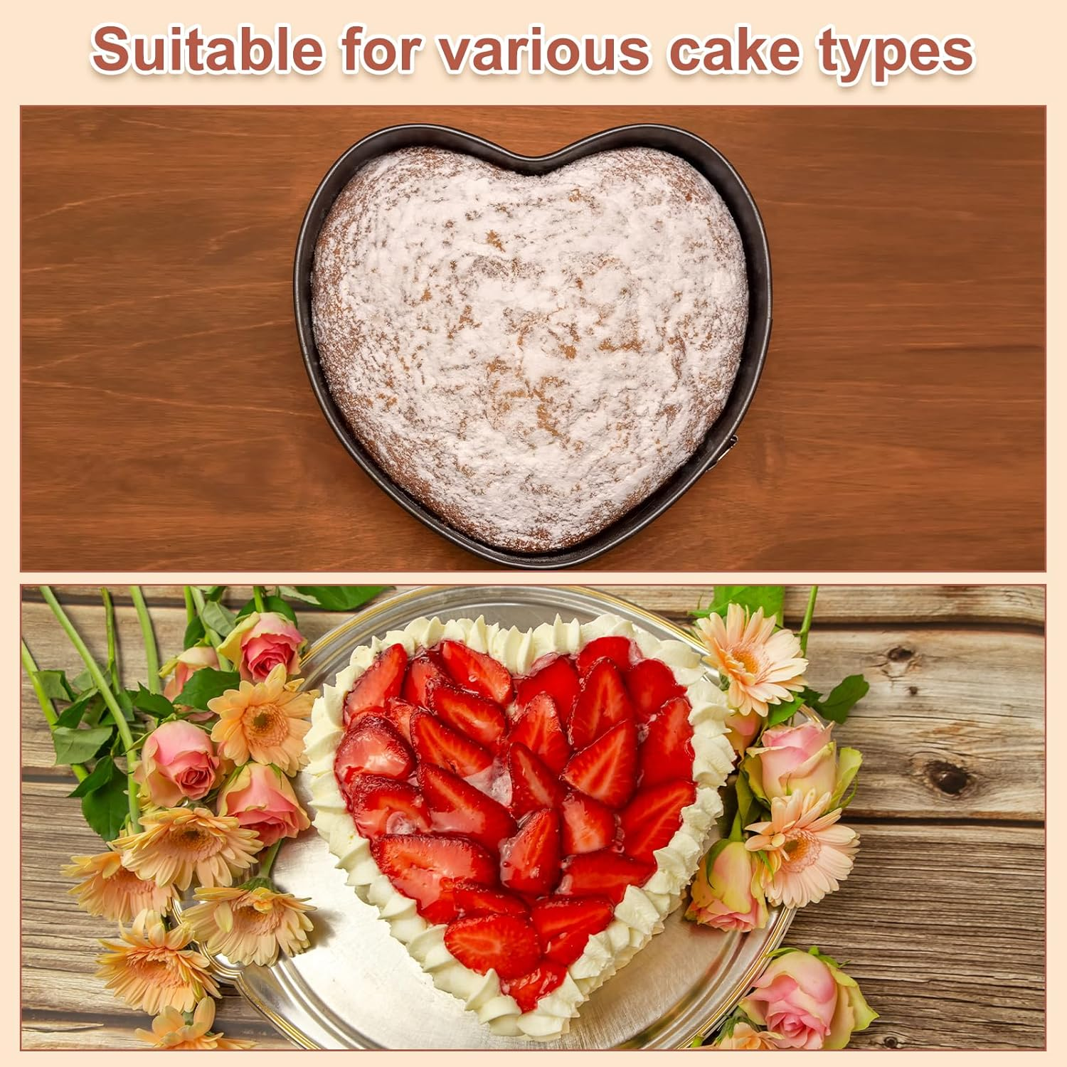 Sourcing Map Non-Stick Heart Cake Pan 6.3"X5" Aluminium Alloy Heart Cake Baking Pan with Removable Bottom- for Wedding Birthday Christmas Cake Baking, Silver Tone