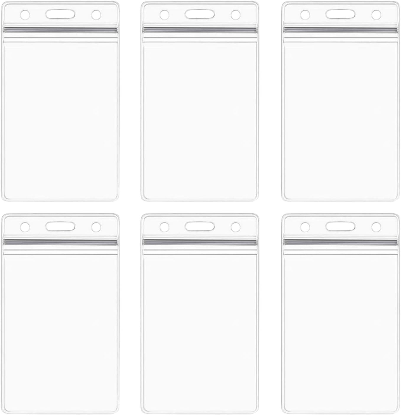 6 Pcs Vertical ID Card Name Tag Badge Holder Pouch PVC Lanyard Work Badge with Waterproof Type Resealable Zip