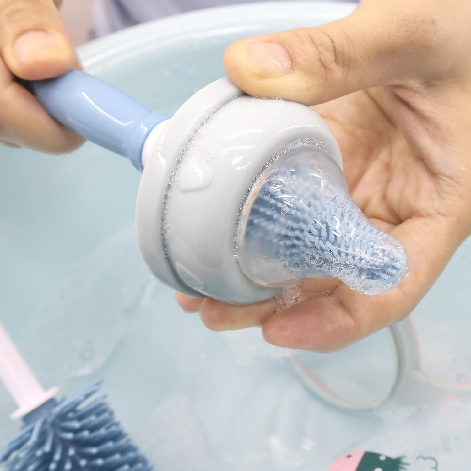 3 Pcs Silicone Bottle Brush Cleaning Set, 12" Long Handle Bottles Cleaner for Baby Bottles, Sports Bottle, Wine Decanter, Narrow Cup, Vase, Glassware, and Smaller Diameter Bottle Openings(Color:Blue) image number 3