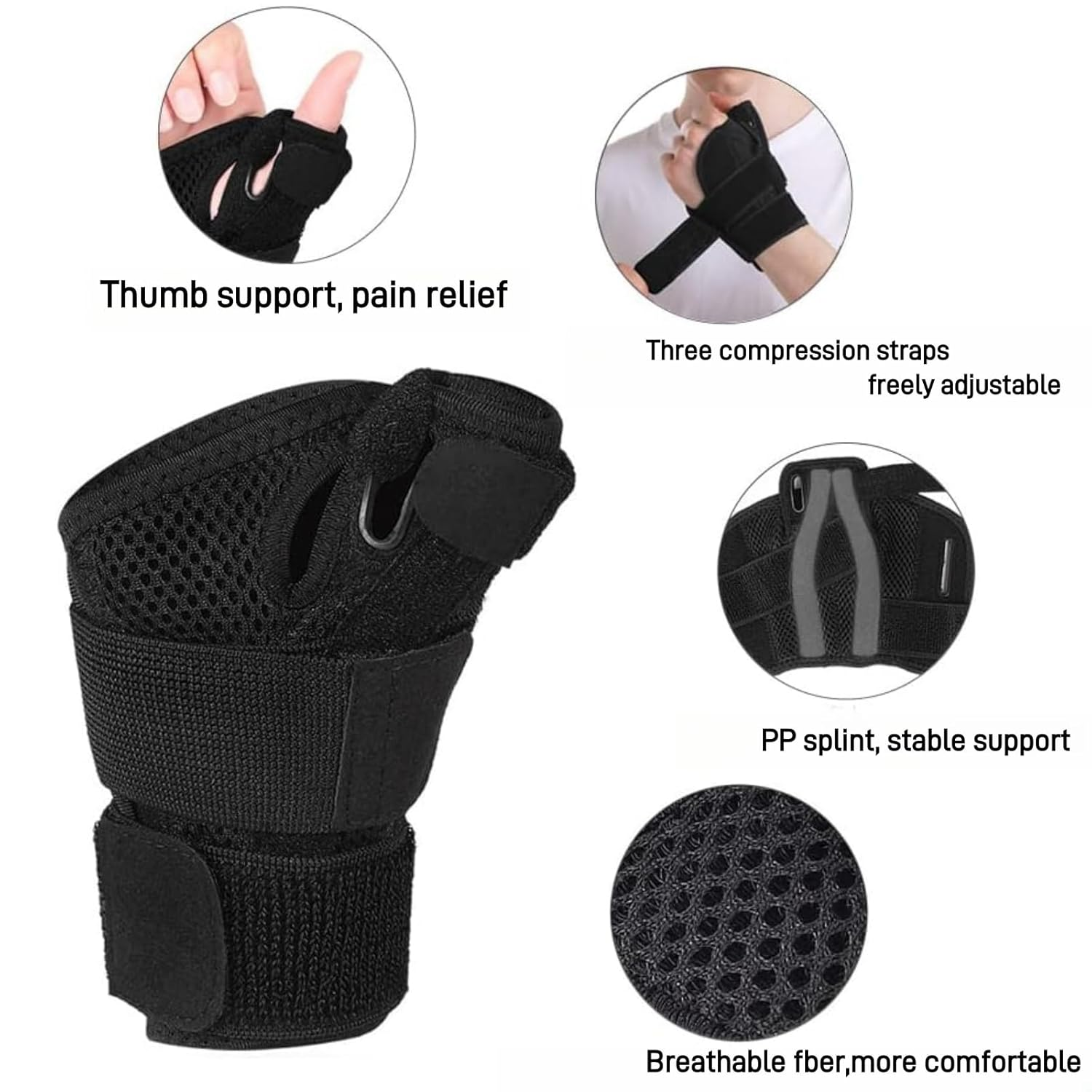 Wrist Brace,Agemin Adjustable Carpal Tunnel Wrist Brace for Fitness,Support Hands,And Relieve Tendonitis,Wrist Pain,Etc.Suitable for Both Left and Right Hands (Regular) image number 6