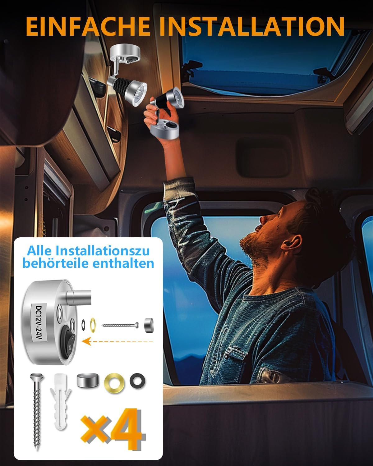 Bonlux 12 V LED Spot Reading Light Reading Lamp with Switch USB LED Lamp Interior LED Light 12 V Motorhome 3 W Warm White 3000 K for Caravan, Boat, Motorhome, Camper, Caravan, Pack of 2 image number 5