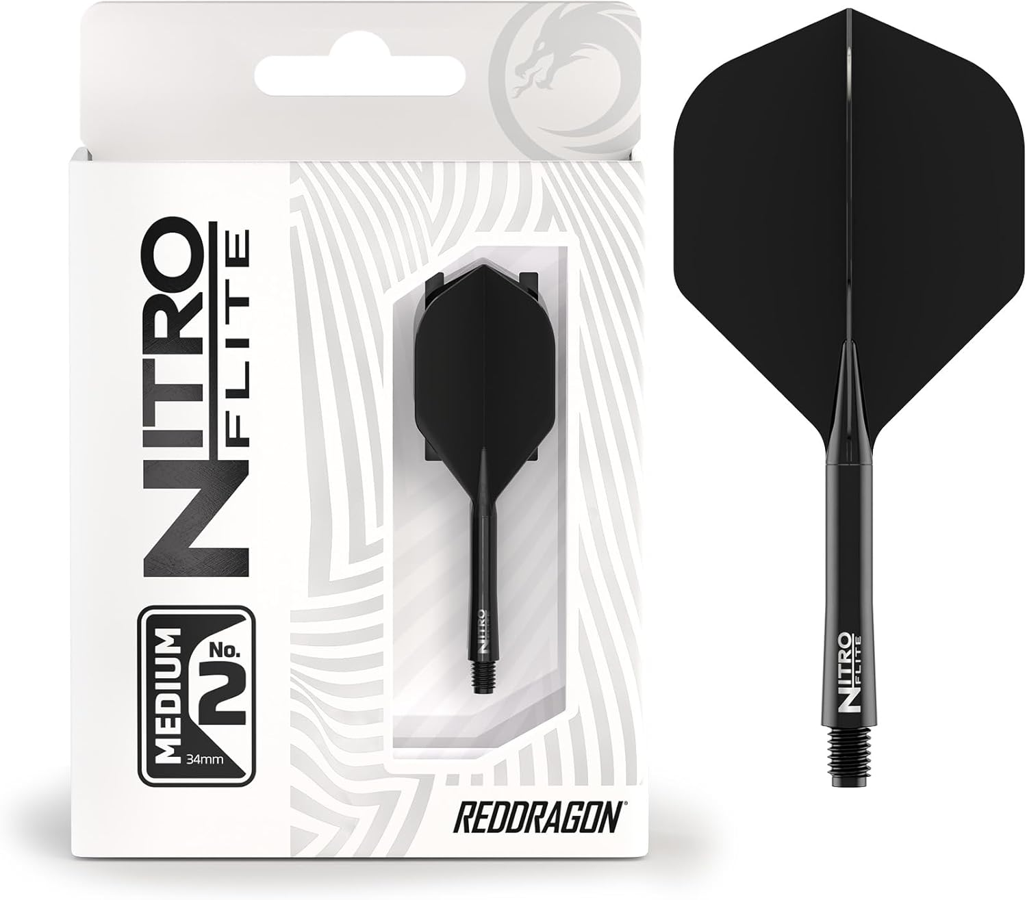 RED DRAGON Darts &ndash; Nitro Flite Integrated Flight & Shaft System &ndash; No.2 Shape and Design - Available in Short, Intermediate & Medium - Available in Variety of Colours - Professional Darts Accessories