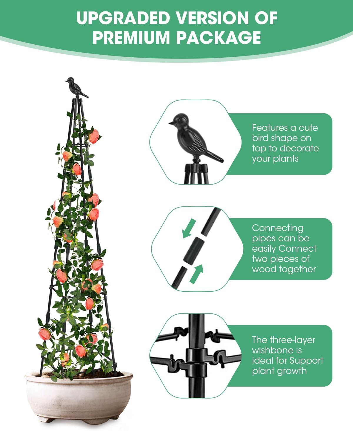 Trellis for Climbing Plants Outdoor, 2 Pack Plant Trellis Support for Climbing Vine, Plant Support Tower Cages Plastic Coated Metal Pipe Supports for Outdoor Indoor,Tomato Cage (Black, 6 FT)