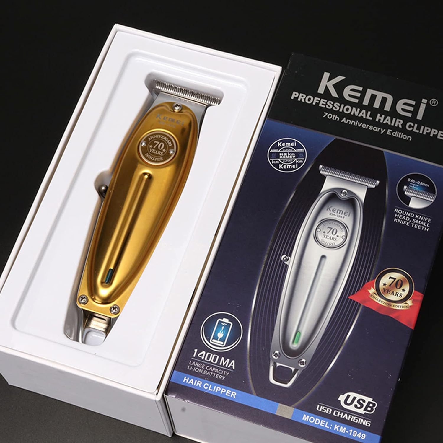 KEMEI 1949 Trimmer Professional Hair Clippers for Men Zero Gap Electric Cordless Beard/Hair Trimmer Rechargeable T-Blade Haircut Machine for Stylists and Barbers Grooming Kit, Gold image number 6