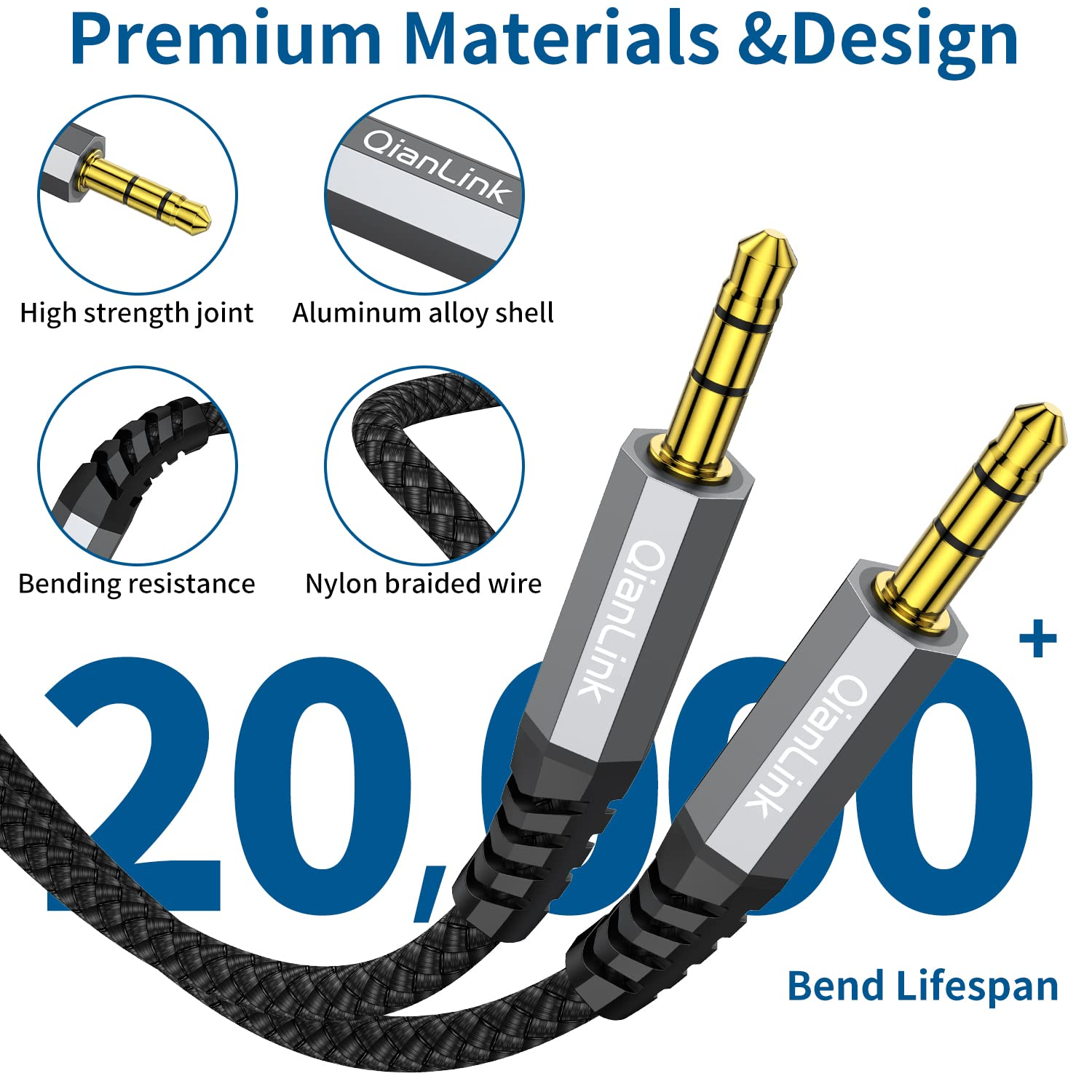 2 Pack AUX Cable,Auxiliary Cable（1.6Ft/0.5M, Hi-Fi Sound）3.5Mm TRS Auxiliary Audio Cable Nylon Braided Aux Cord Compatible with Car,Home Stereos,Speaker,Ipod Ipad,Headphones,Sony,Echo Dot,Beats(Grey) image number 5