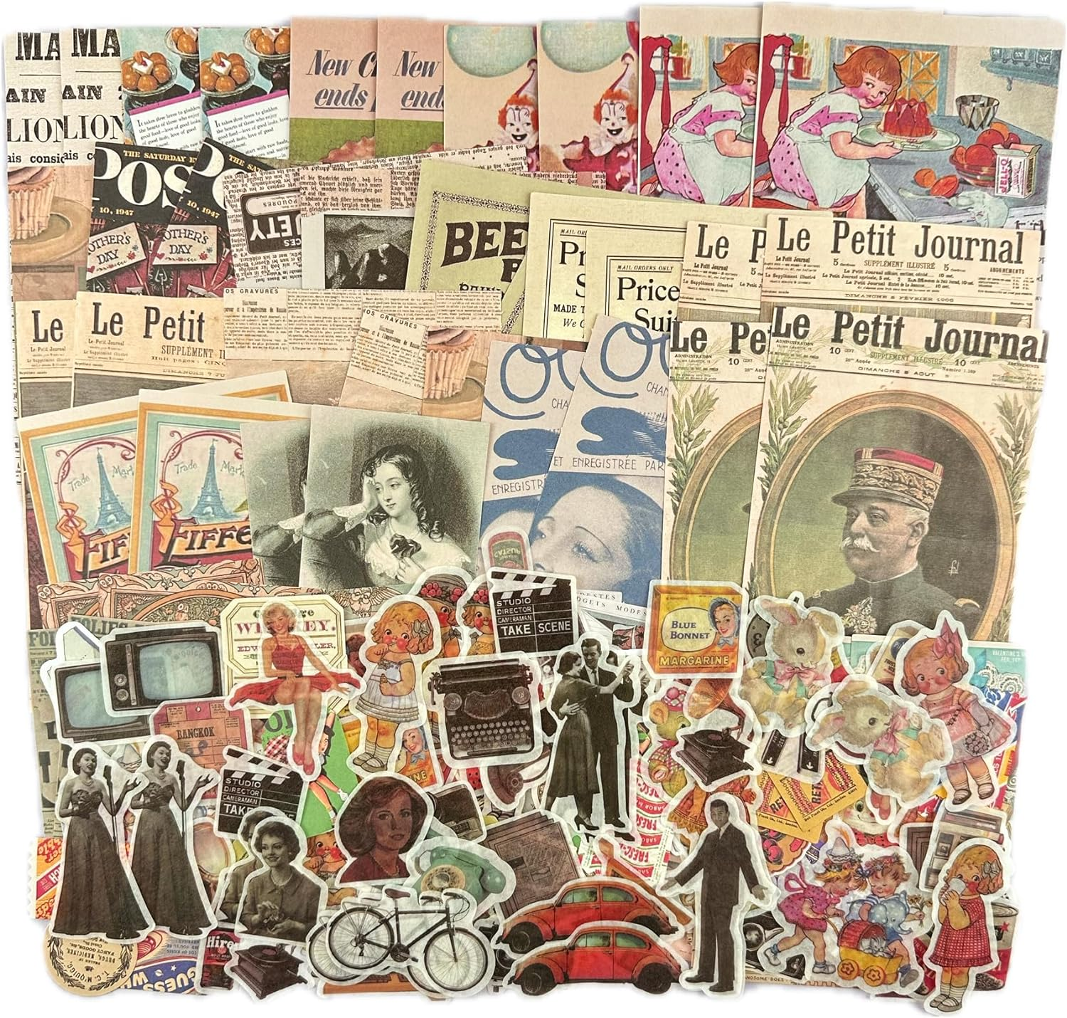 AUXIN 200 Pcs Vintage Scrapbook Supplies Pack for Art Junk Journal Planners Journaling Bullet, Artistic Celestial Notebook Collage Album Aesthetic Picture Supplies DIY Paper Stickers Craft Kits