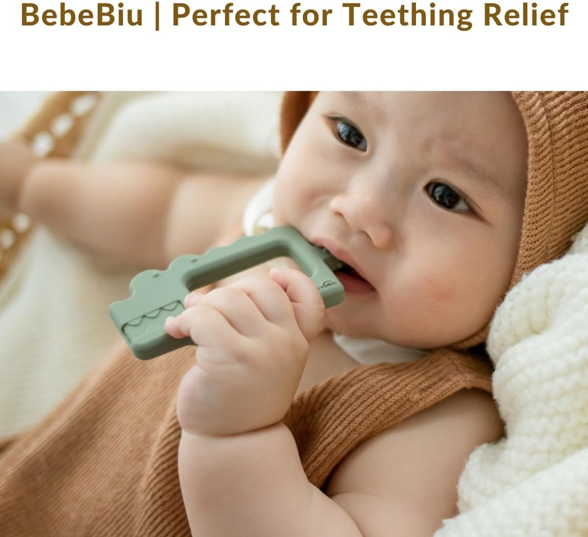 Bebebiu Crocodile Misty Purple Baby Teether, BPA Free Silicone Teething Toy - Crocodile Misty Purple image number 2