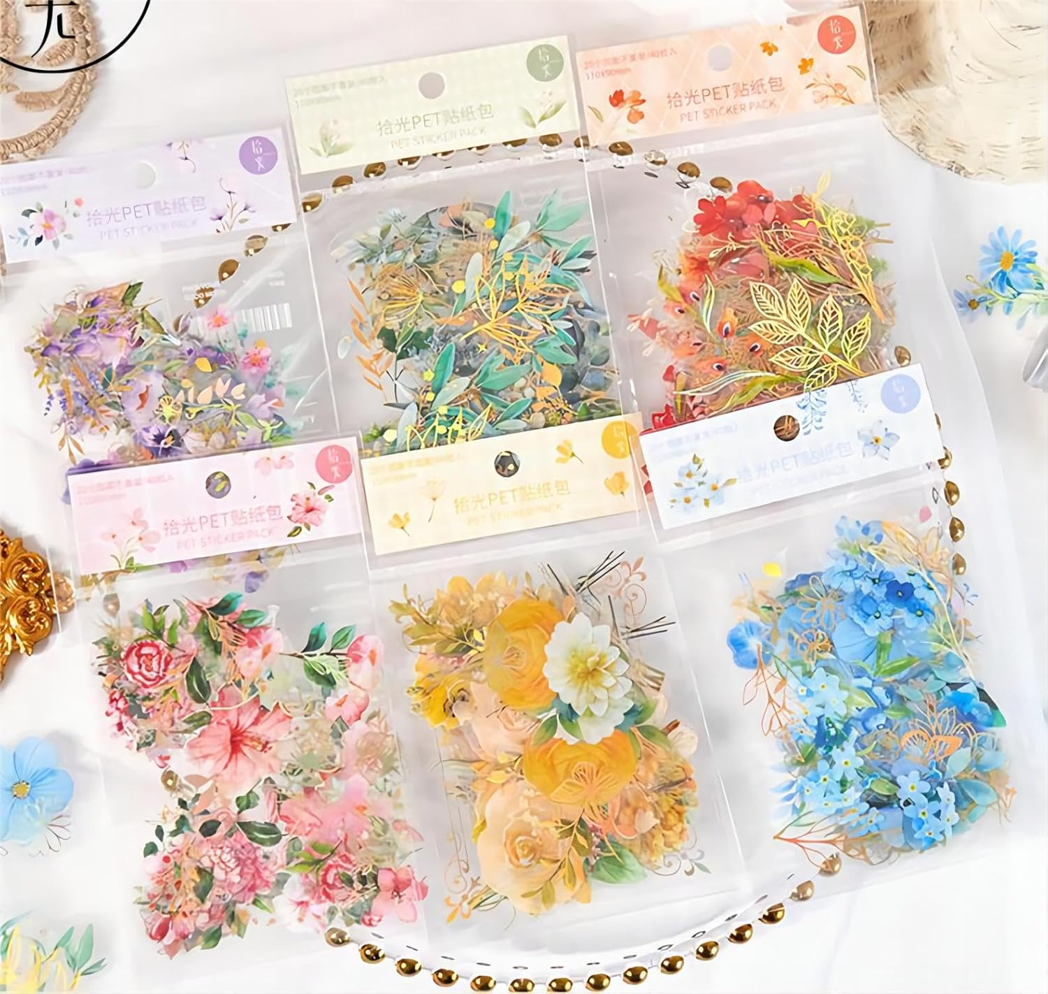 Lehuan 320PCS/ 8Pack Retro Pretty Floral Stickers, Self-Adhesive Nature Themes Plants Flowers Stickers for Scrapbooking, Arts, DIY Craft, Journal, Album, Card Making, Water Bottle Laptop Decorative image number 1