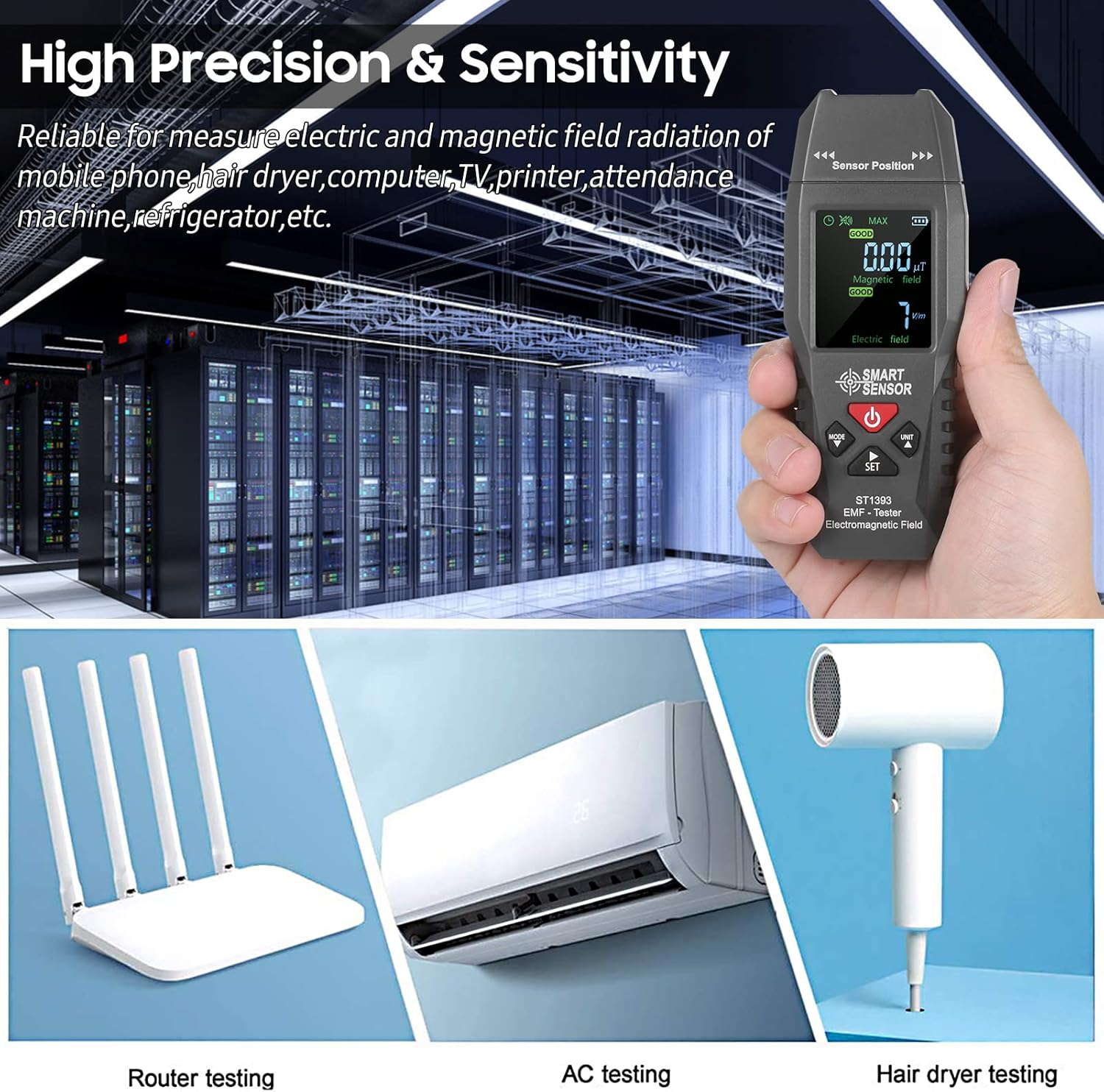 Staright ST1393 EMF Meter Electromagnetic Field EMF Detector Handheld Mini Digital LCD Electromagnetic Field Radiation Tester image number 2