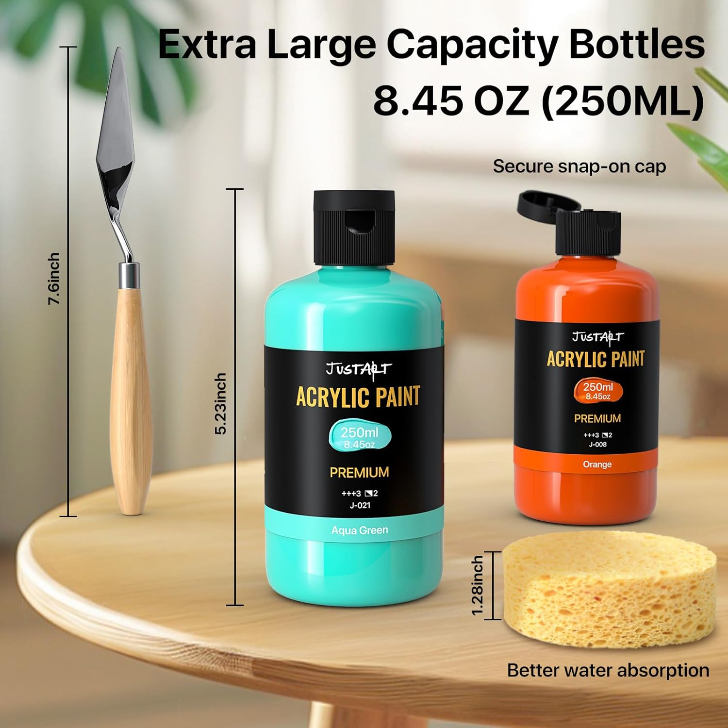 Jusart 24 Colors Acrylic Paint Set 250 Ml(8.45 Oz) Large Bottles (Including Metallic Gold and Silver),Non Toxic Acrylic Paint Professional Craft Paint Kit High Viscosity No Fading Rich Pigment image number 4