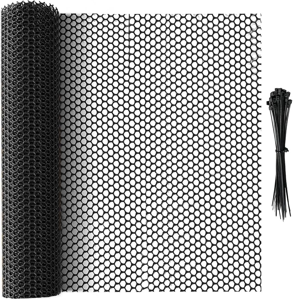 1 PCS Plastic Mesh Fence Roll with Zip Ties,15.7Inx16.4Ft,Chicken Protection Net for Dogs,Rabbits & Poultry - Chicken Netting - Snake Barrier - Balcony Netting for Pets - Balcony Cat Barrier,Black image number 1