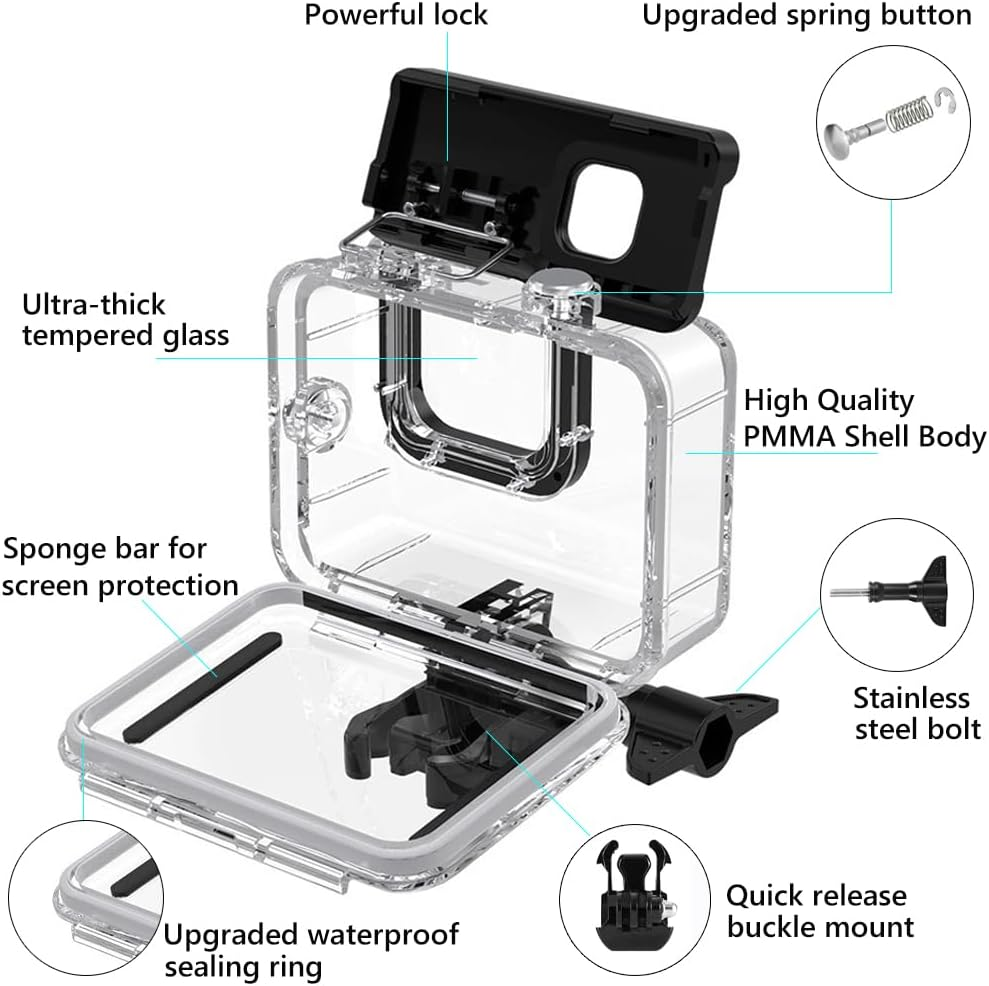 YHTSPORT Waterproof Case for Gopro Hero 13 12 11 10 9 Black, 60M Underwater Case Accessories, Underwater Diving Transparent Protective Case Shell Hero 13 12 11 10 9