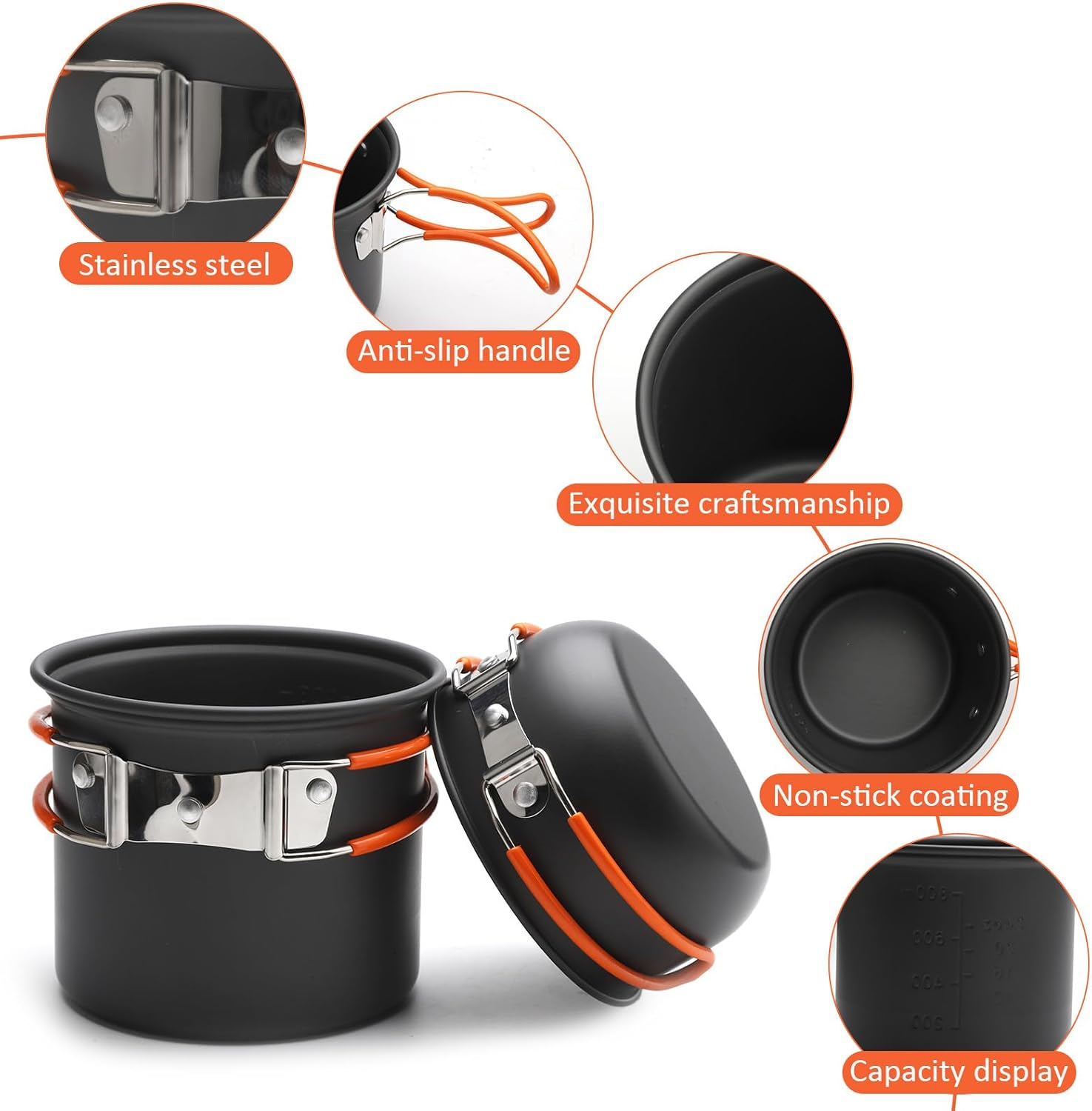 HENGBIRD 15-Piece Camping Crockery Set, Foldable Camping Cookware Set, Camping Pots Frying Pan with Stainless Steel Cutlery, Drinking Cup, Mini Camping Stove for Hiking, Outdoor Cooking, Picnick, 1-2 image number 1