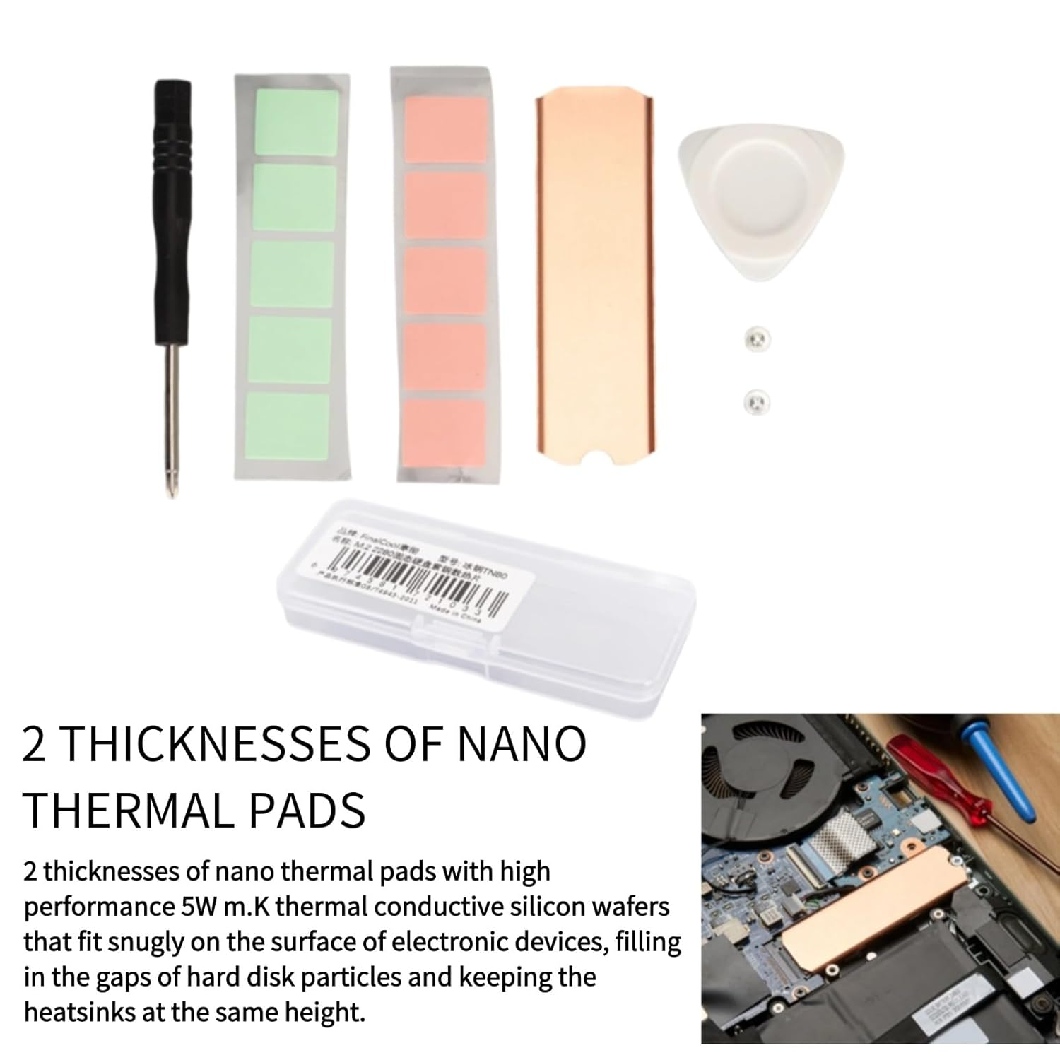 M.2 2280 SSD Copper Heat Sink, Stable Rustproof Hard Disk Heat Sink with Silicone Thermal Pad for M.2 2280 Nvme SSD, SSD Heatsink Thermal Pad