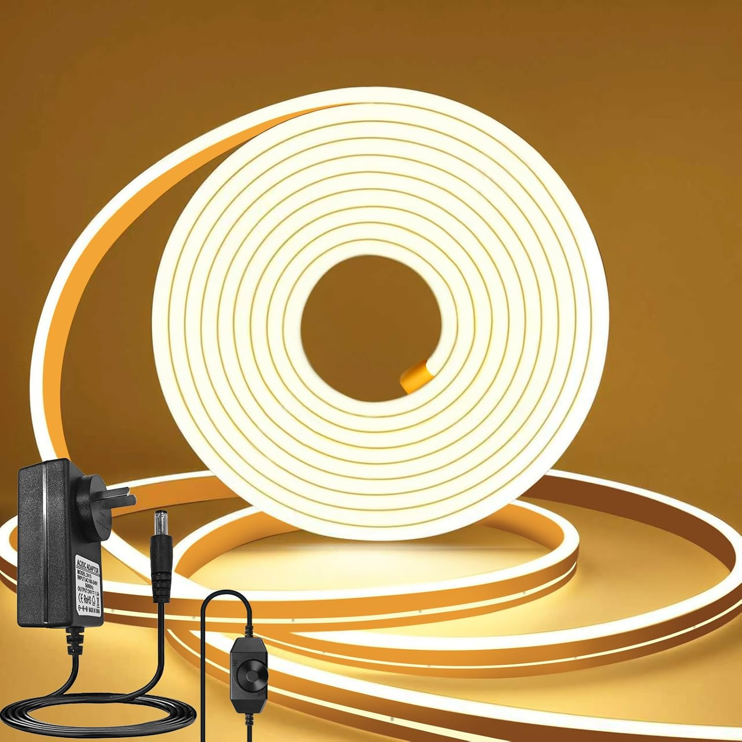 ROMANJOY LED Strip 10M, 2700K Warm White, 24V Cuttable Neon Rope Light, Outdoor Waterproof Silicone Strip Lights for Bedroom, Ceiling, Cabinet, Staircase, Wall, TV Backlight, Pool image number 2