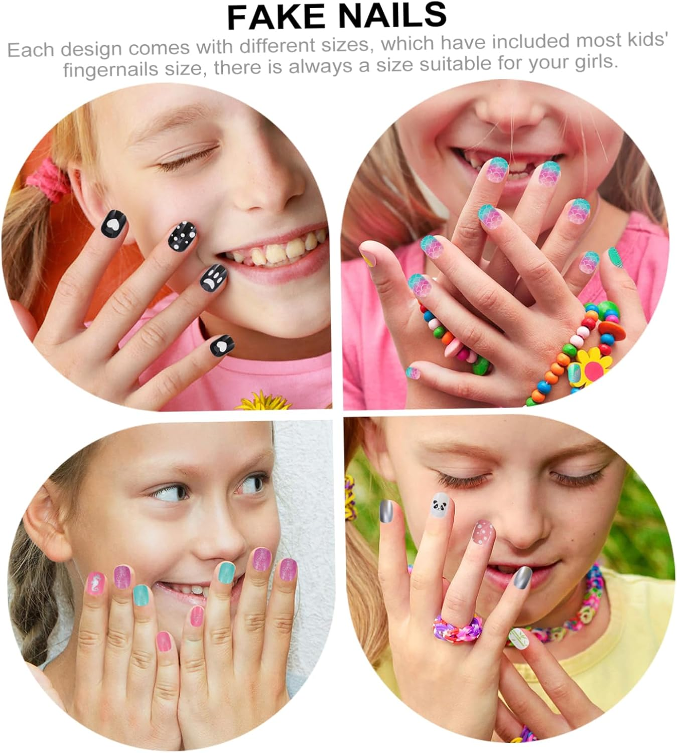 MUSISALY 120Pcs Kids False Nails Set Short Full Cover Fake Fingernails for Girls Press-On Nail Art Kit Glossy Finish Suitable for Diy Decoration and Parties