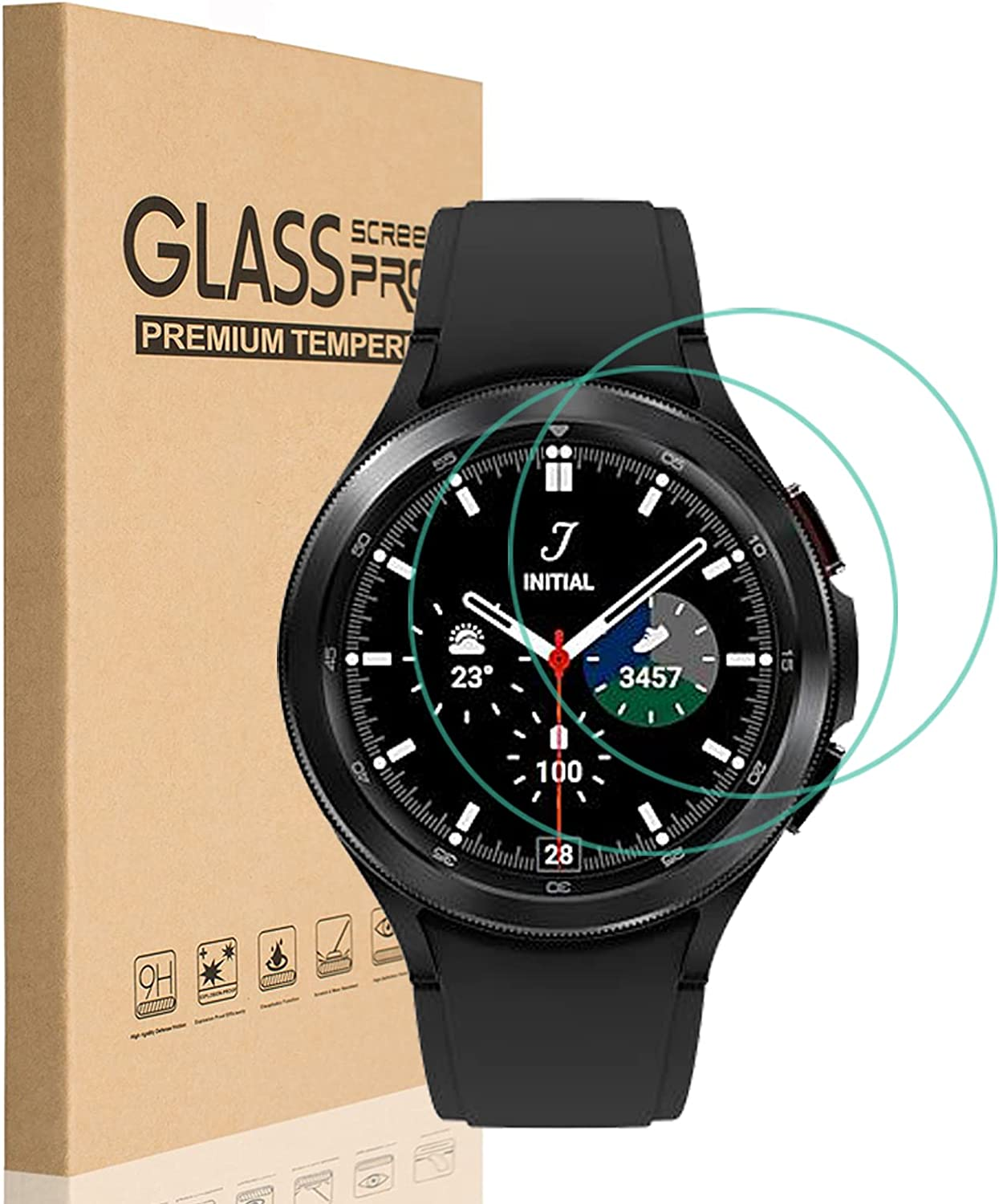 [2 Pack] for Samsung Galaxy Watch 4 Classic 46Mm Screen Protector, HD Clear Bubble Free Anti-Scratch 9H Hardness Tempered Glass image number 1