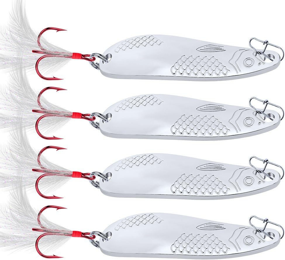 Metal Spoon Lure 10G 20G Hard Fishing Bait Silver/Gold Spinner Bass Baits Feather Hook for Bass Walleyes Trout Fishing Lures Pack of 10Pcs image number 4