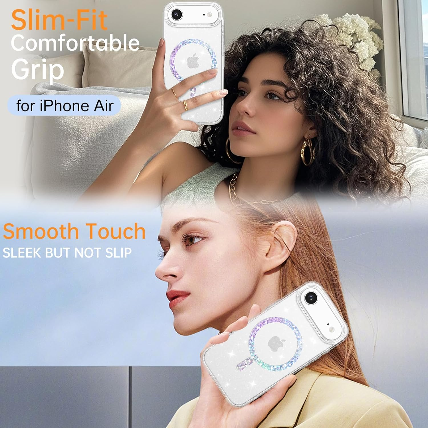 BENTOBEN Case for Iphone Air, Fancy Glitter Slim Magnetic Phone Case for Girls [Compatible with Magsafe] Cute Sparkle Colorful Bling Ring Non-Yellowing Cover for Iphone 17 Air 6.5 Inch 2025, Clear image number 1