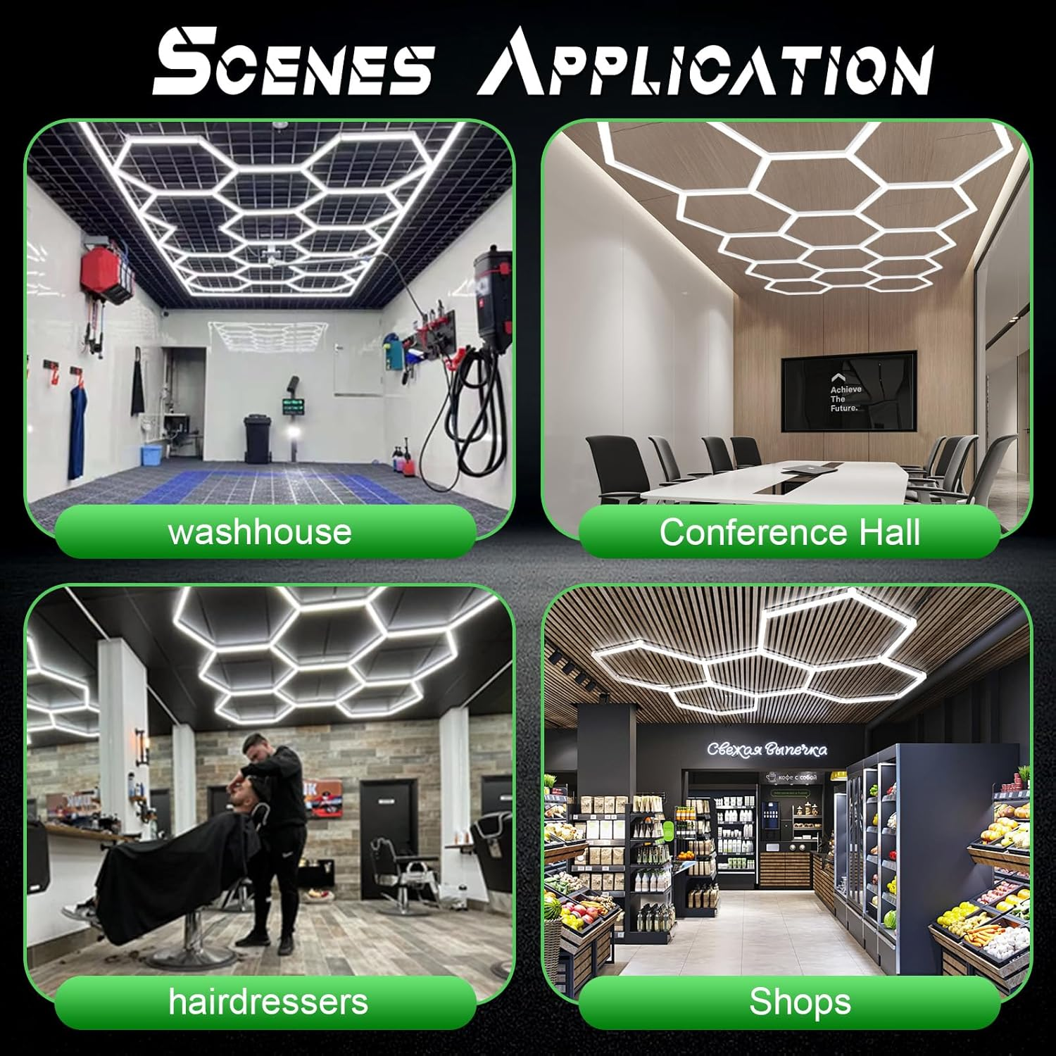 Hexagon LED Garage Ceiling Light, 24Pack Tube Lights, 5 Grids Super Bright 192W Car Detailing Linkable Ceiling LED Shop Lights for Garage Warehouse Workshop Gym Basement Car Care Wash Room image number 4