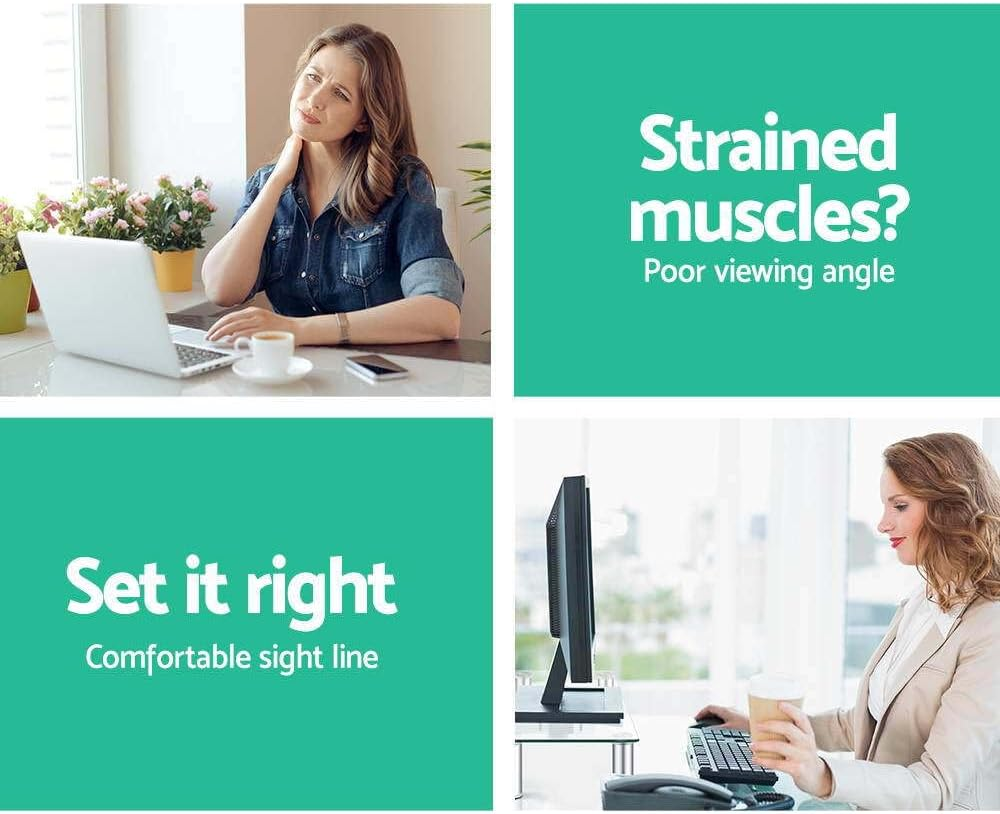 Artiss Glass Monitor Stand, Table Top Laptop Computer Mobile Universal Silver image number 3