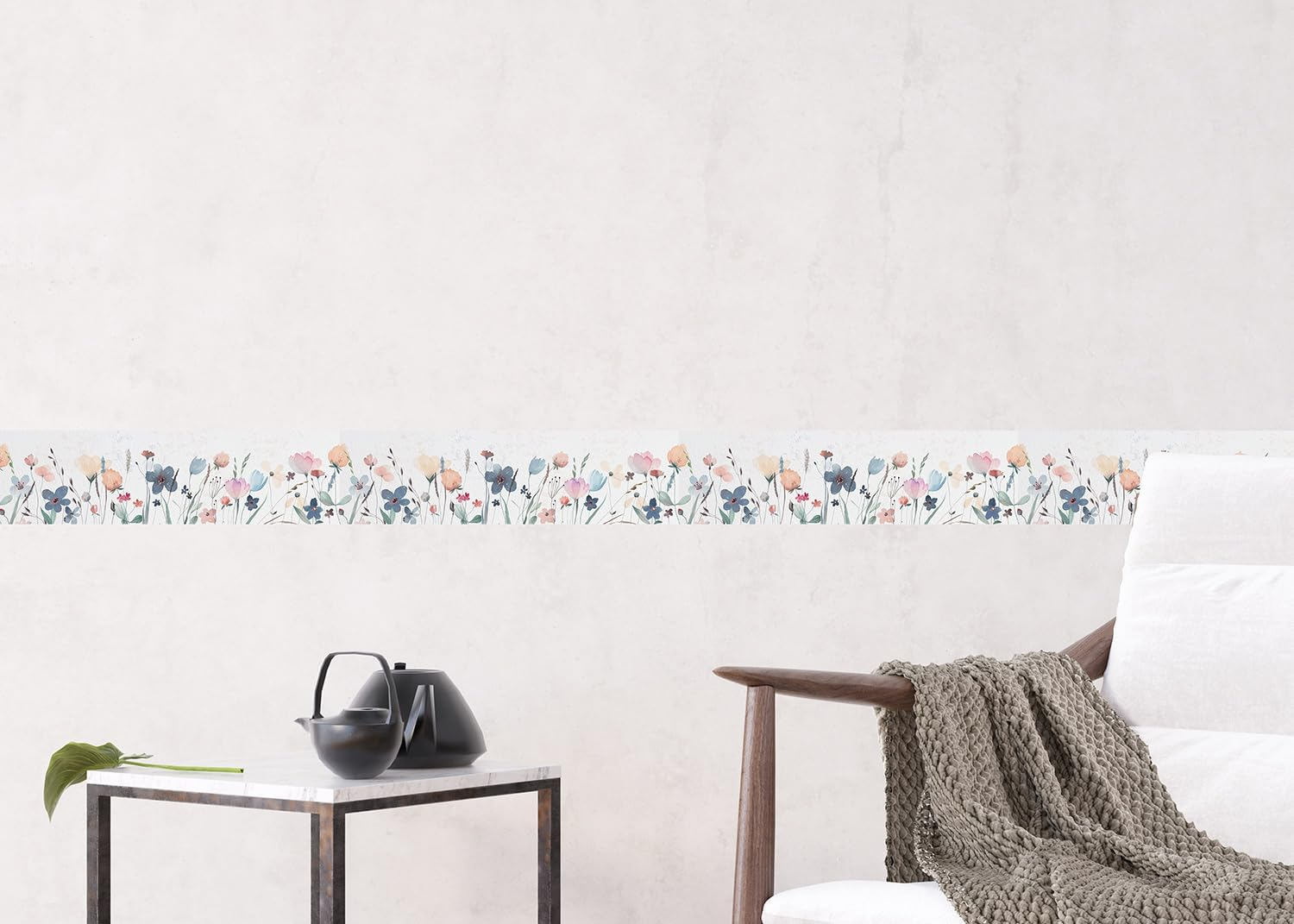 AG Design AWB 8254 Self-Adhesive Border Watercolour Flowers, Self-Adhesive Decoration for Walls, Furniture, Wallpaper, Wall Coverings and Doors, Film, Multicoloured, Width 500 Cm X Height 14 Cm image number 1